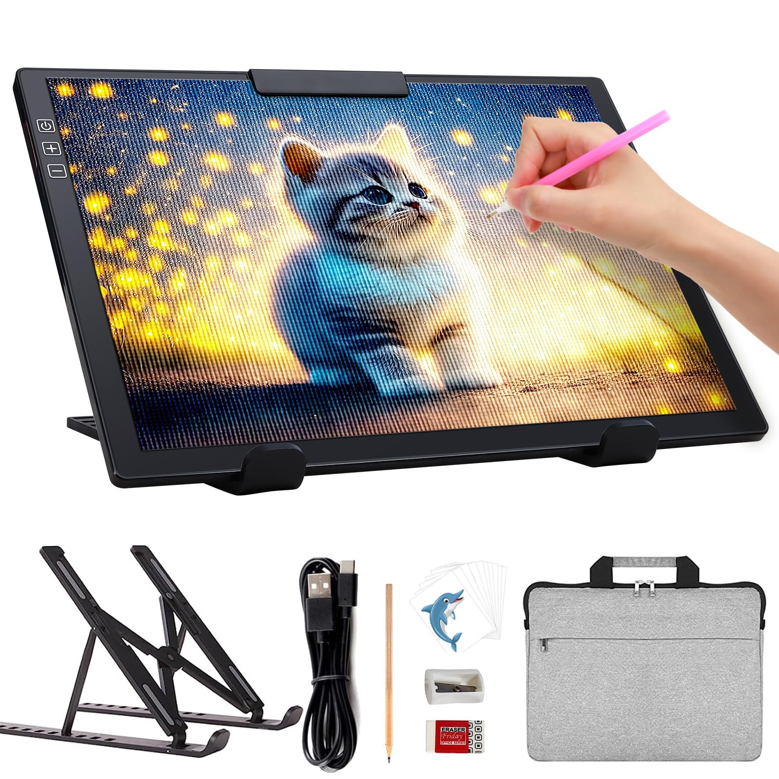 iVAOOZE Mesa luminosa A4 inalámbrica con bolsillo y clips