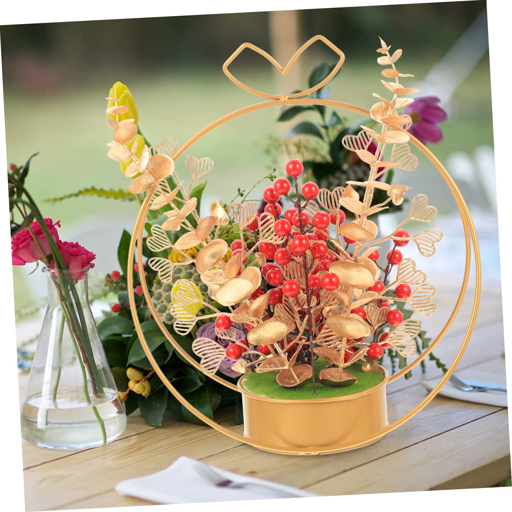 TOPBATHY 2 Pièces Panier de Fleurs artificielles Baies Rouges artificielles Composition de Mariage Faux Rituals The Ritual Décor de Table Ornement de Mariage de Fruits Rouges Le Fer