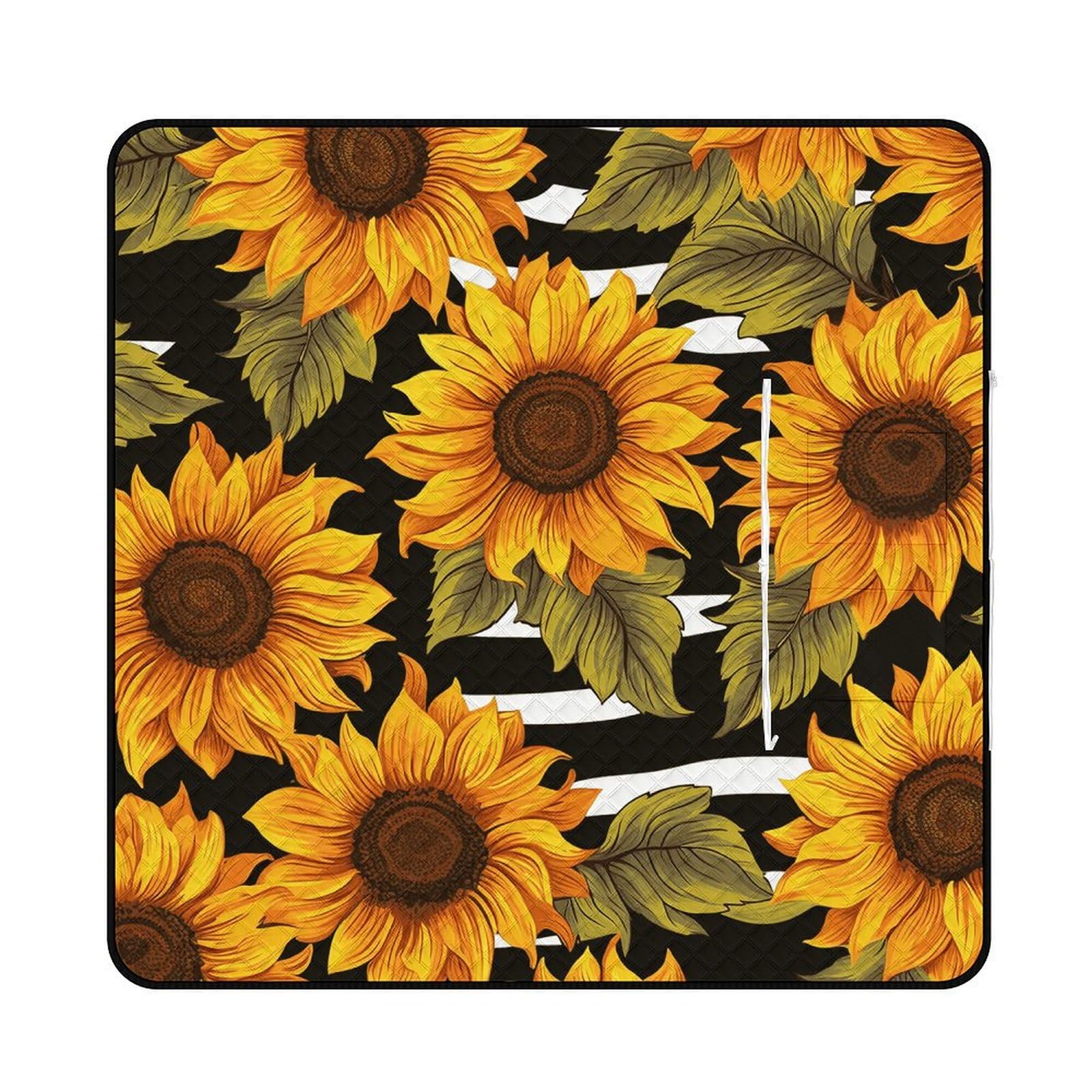 Sunflowers Tapis de pique-nique convertible à fermeture éclair – Couverture d'extérieur imperméable et isolante avec sac fourre-tout, pliable pour camping, plage, parc, 200 x 200 cm