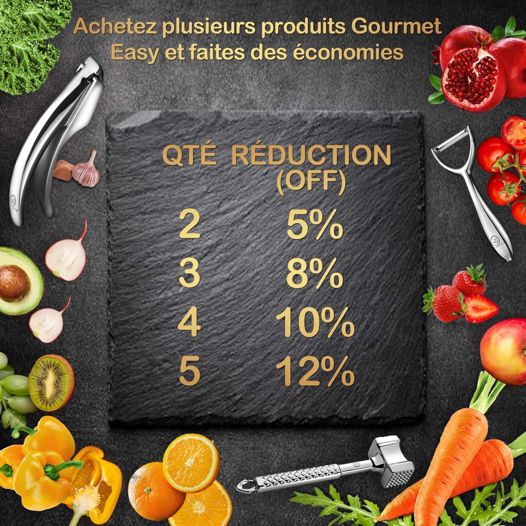 Gourmet Easy Presse-Agrumes Manuel Inox 304, Presse-Citron & Citron Vert
