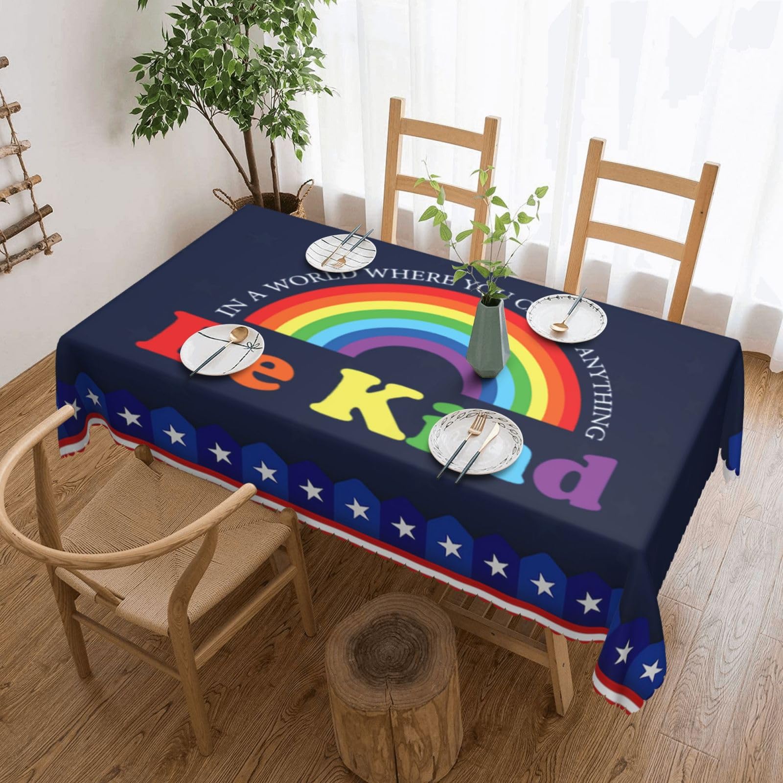 SMAZDFXX Be Kind LGBT Pride Rainbow 54 x 72in Table Cloth,Polyester Rectangle Tablecloth for Kitchen Dining