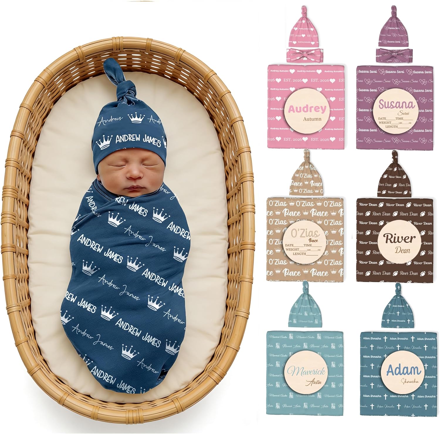 Personalized Baby Blanket, Custom Swaddle Blanket for Newborns with Name, Customized Baby Blanket for Boys and Girls, Ideal Personalized Baby Gifts for Newborns and Baby Showers (Name with Icons)