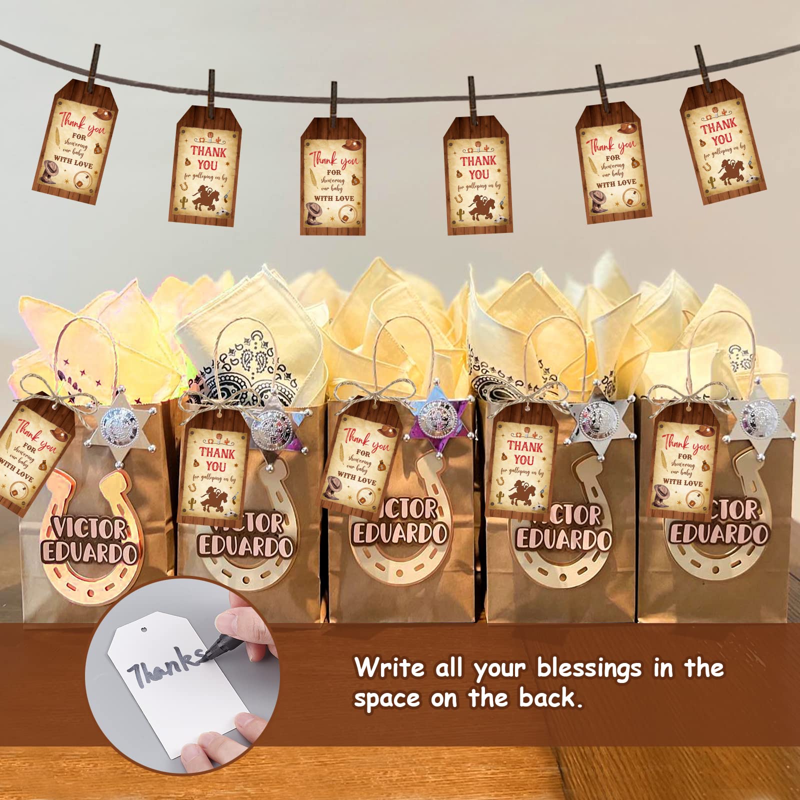 Cowboy Dankeschön-Tags – 100 Stück, Für Western-Babyparty, Mit Seil, Karton