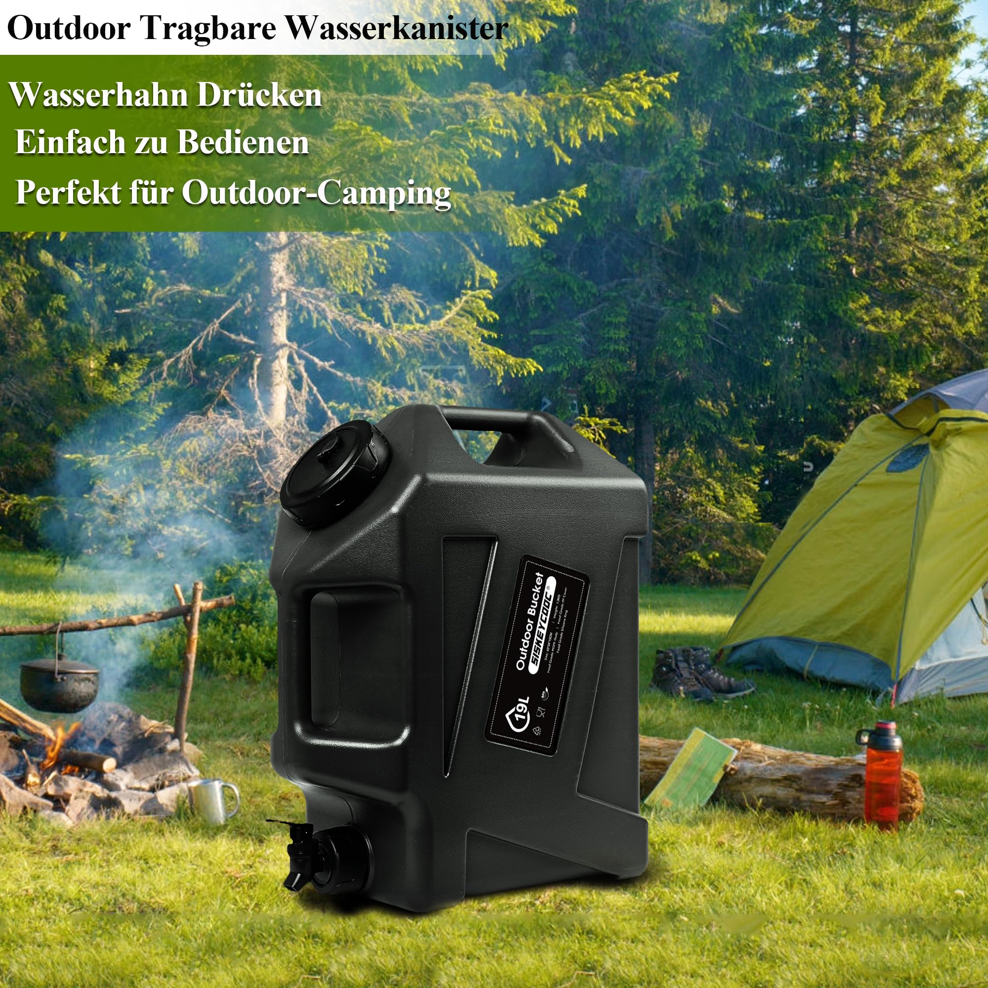 Bidon d'eau portable de 12 l avec robinet, réservoir d'eau sans BPA, réservoir d'eau vert, bec verseur, réservoir d'eau multifonction pour camping, extérieur, transport d'urgence