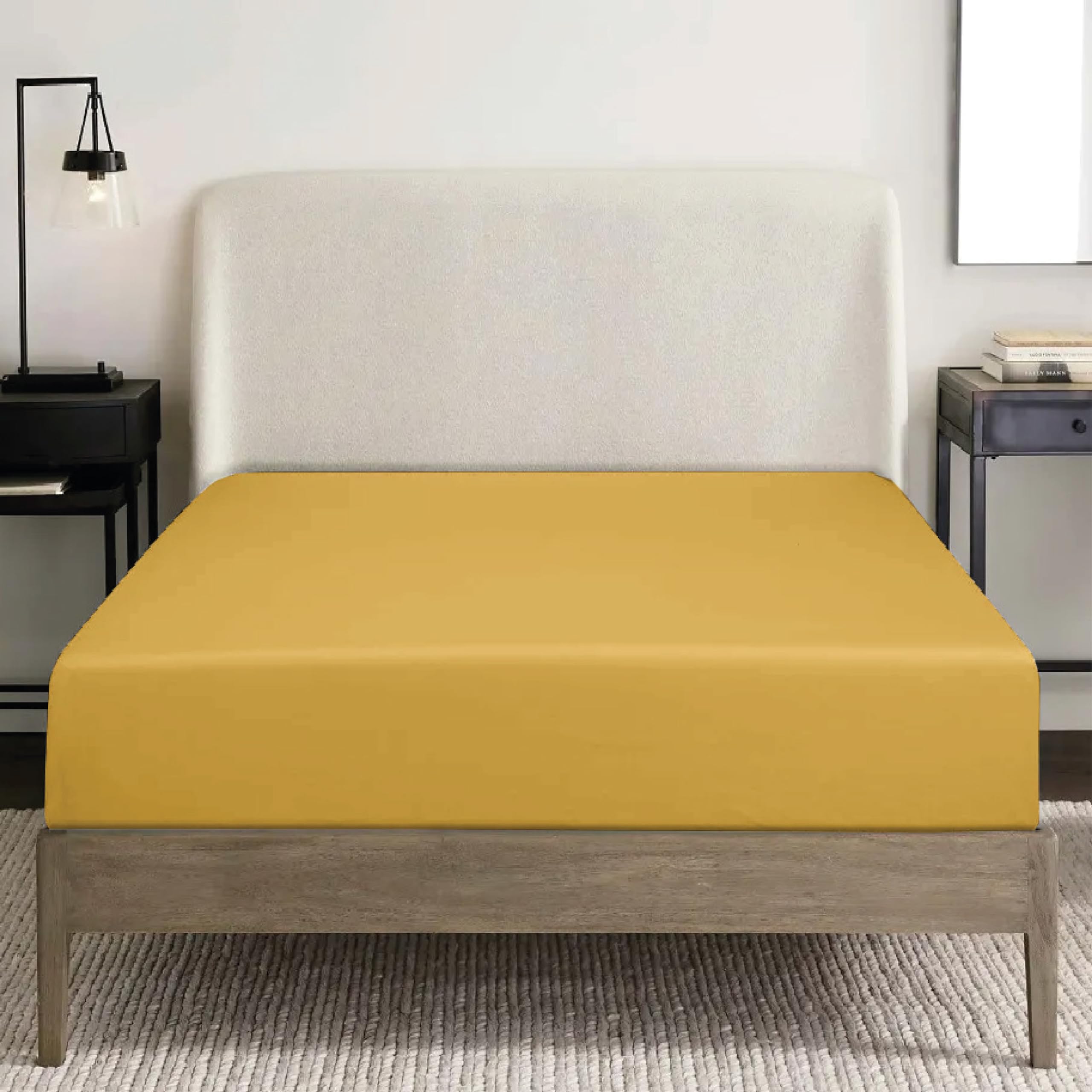 REHAN & CO Double Fitted Sheet Ochre Extra Deep Pocket 16 Inch (40 Cm) Super Soft 100% Brushed Microfiber Bed Sheets (137x190cm)