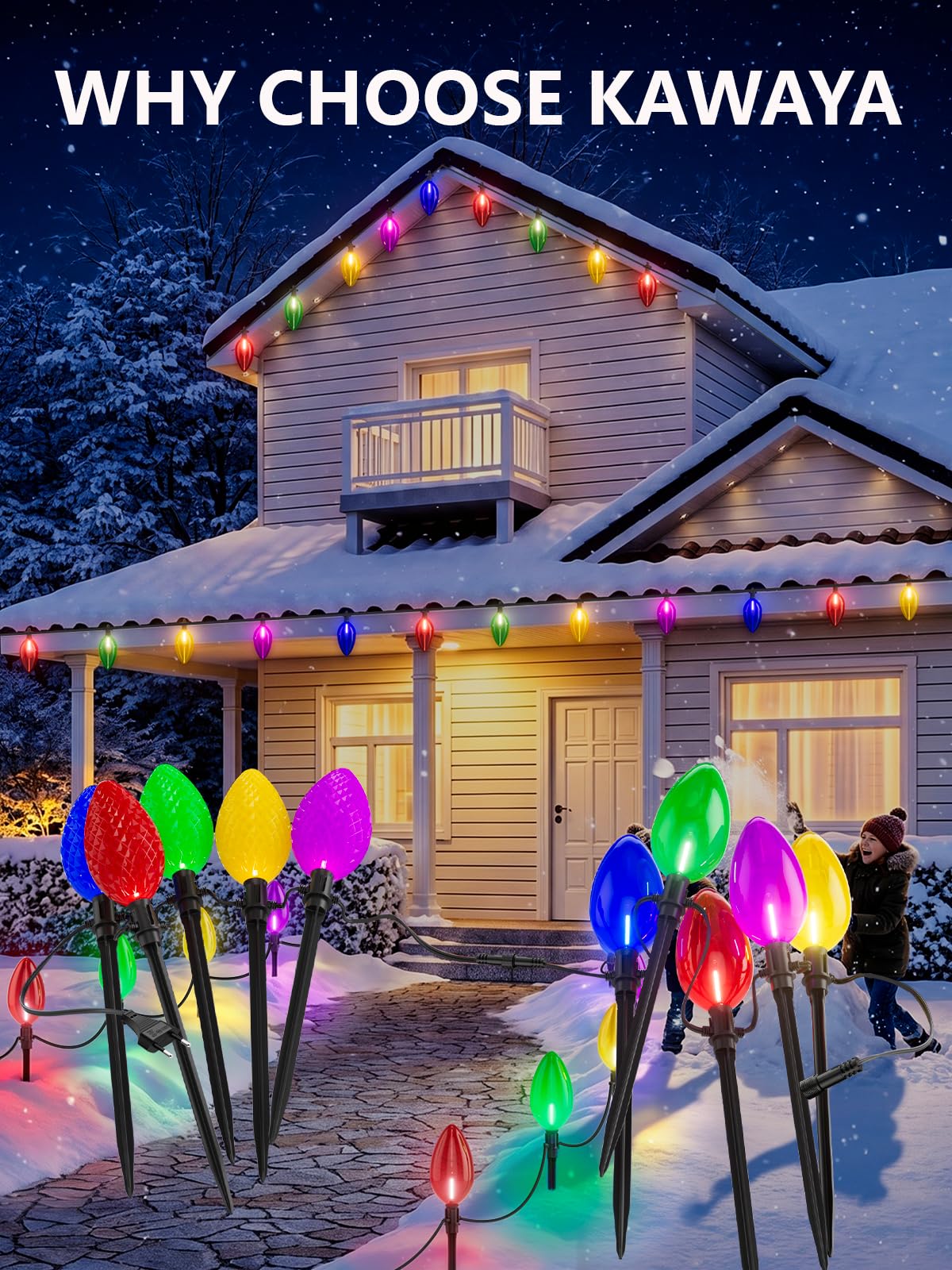 Kawaya Guirlande Lumineuse Piquet Jardin C9 Multicolores, Étanche IP65