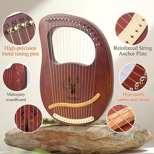 Miniatura 2 de Arpa de Lira, Kit de Arpa Lyra de 16 Cuerdas de Caoba, Instrumentos Musicales de Cuerda con Llave de Afinación, Bolsa de Instrucciones, Cuerdas