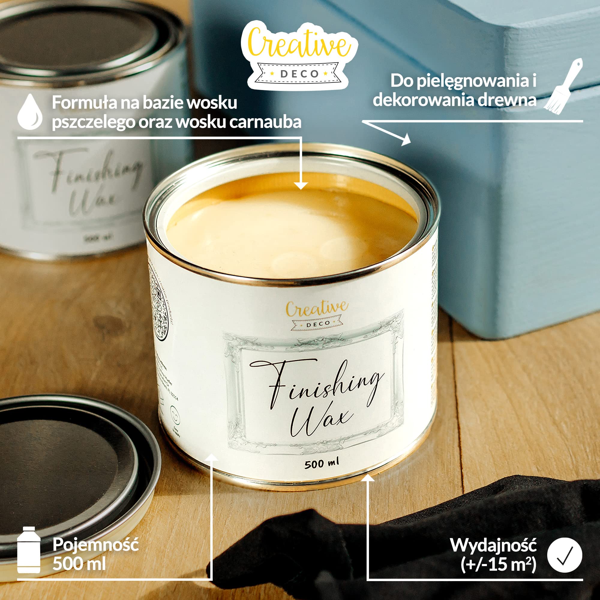Creative Deco 500 ml Cera de Acabado Muebles Incolora | Protección de Superficies Clara | Pulido Transparente | Brillo Ligero | Perfecto para Áreas Brutas o Decoradas
