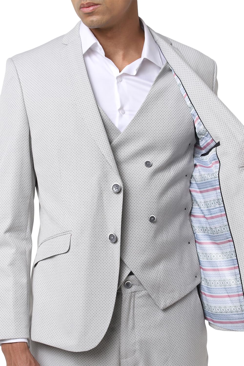 van heusen Men Grey Print Skinny Fit Formal Two Piece Suit-picture-37