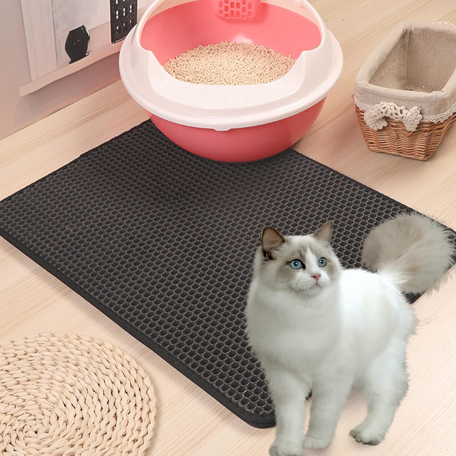 Kaket Cat Litter Mat Litter Trapping, 11.8″ x 11.8″Cat Litter Tray Mat, Cat Litter Box Liners