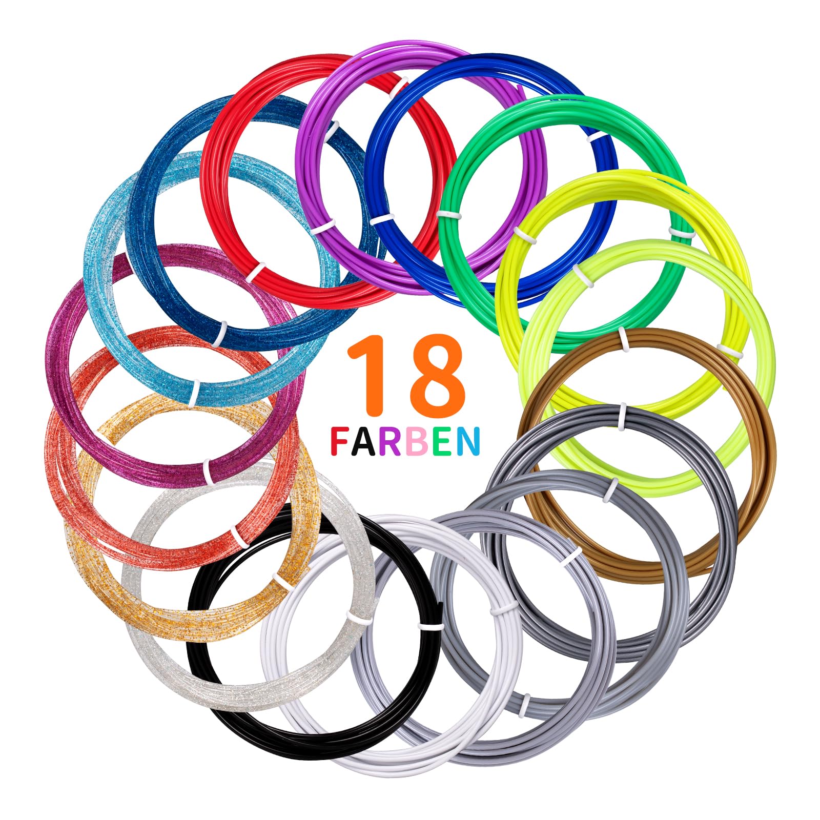 Kretrum 18 colores 3D Pen PLA Filament Recarga 3D Lápiz de impresión 3D Filamento de 1,75 mm Compatible con MYNT3D SCRIB3D Lápices 3D de cualquier color 4M Toal 72M (236 pies) Contiene filamento