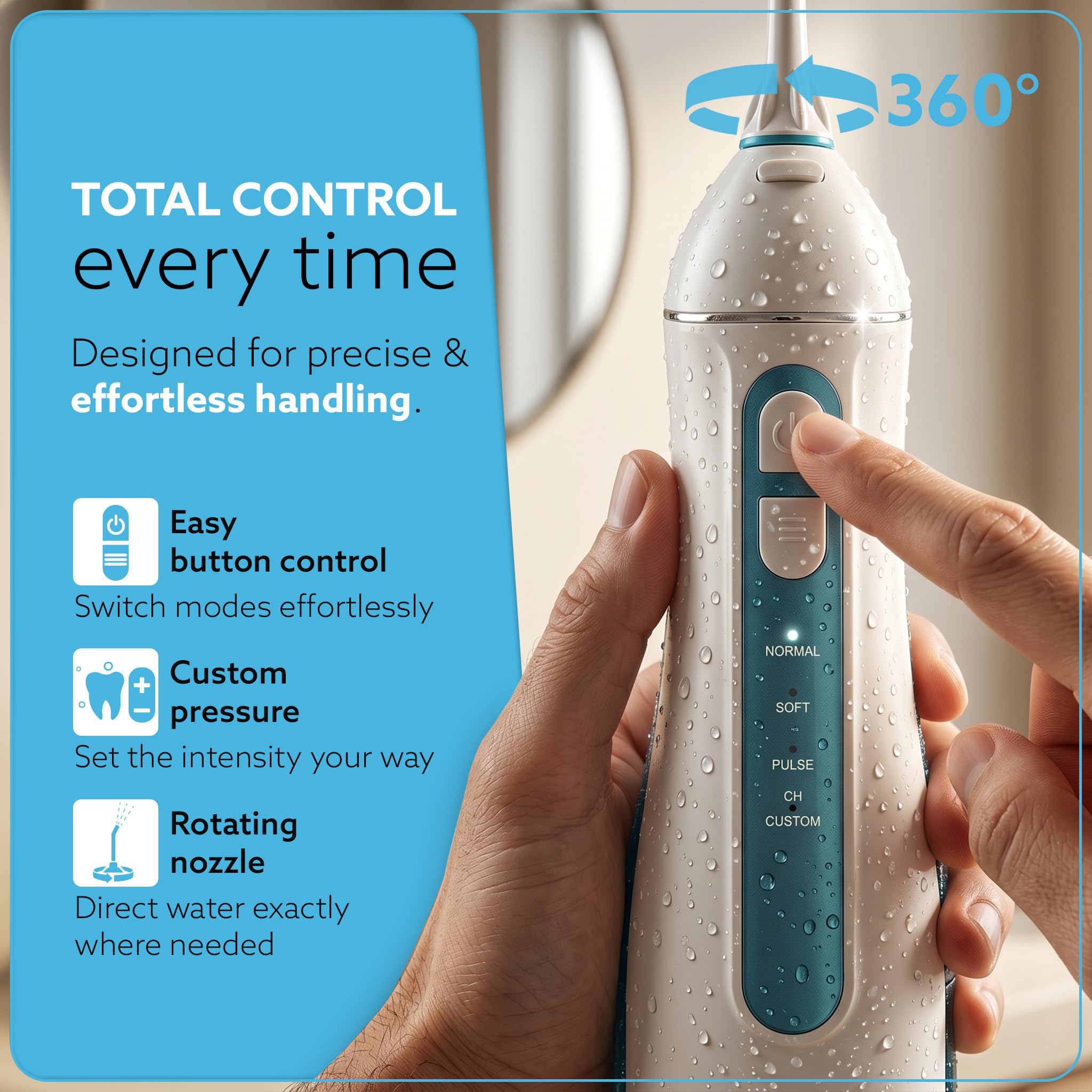 AGARO Oral Irrigator, Portable, Cordless & Rechargeable, 4 Cleaning Modes, IPX7 Waterproof with 200ml Water Tank, Flossing at Home & Travel, Oral Flosser, Dental Flosser for teeth 3
