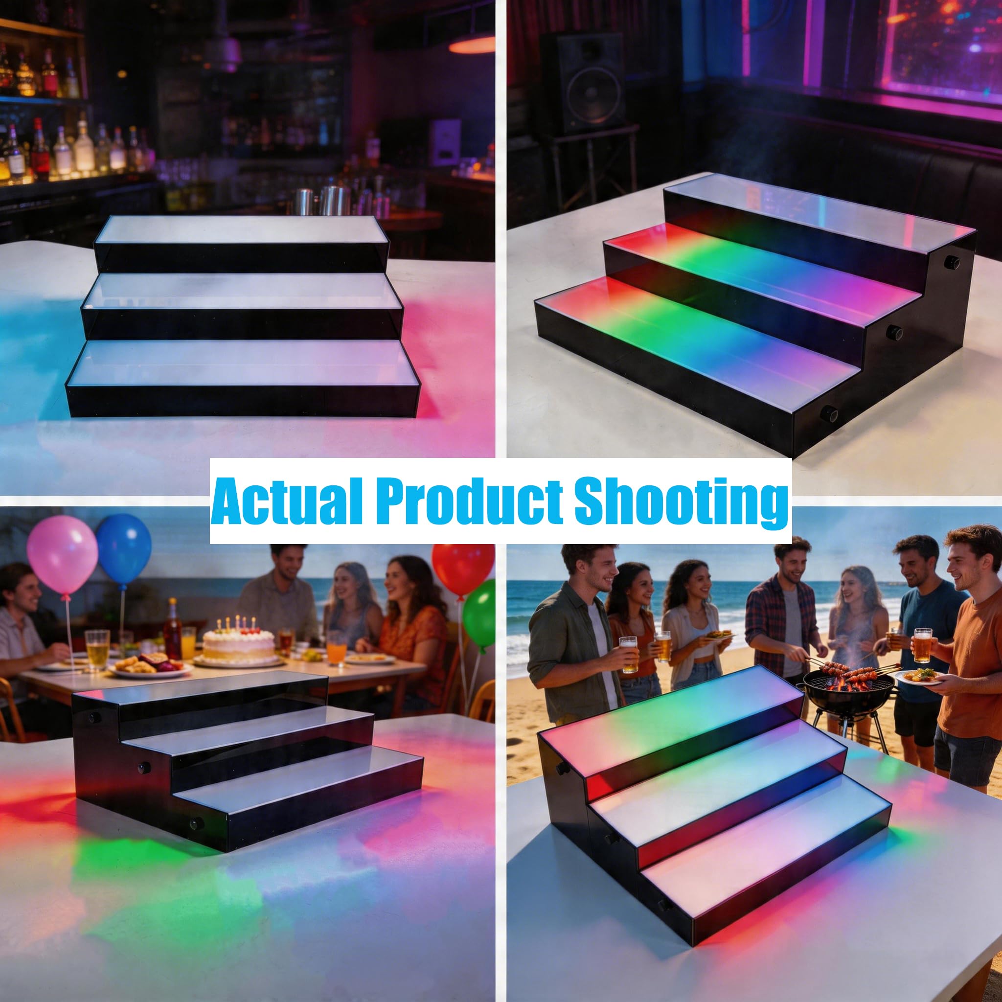 LED illuminato bottiglia di liquore display scaffale, 3 livelli 14,6 pollici, acrilico alcol whisky rack con telecomando RF per la barra di casa, 18 modalità 9 colori statici (3 Livelli)