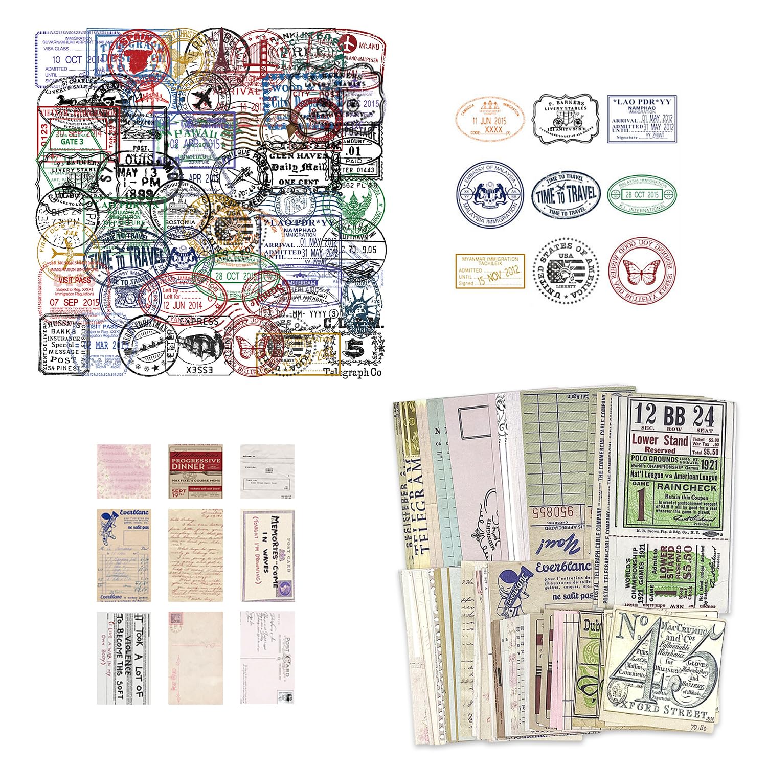 Ejufns Mixed Color 1 Set Of Retro Postmark Stickers And 1 Set Of Material Paper, Old Memory Theme, Hand Account Diy Materials, Suitable For Collage Decoration, Creative Greeting Card Production.