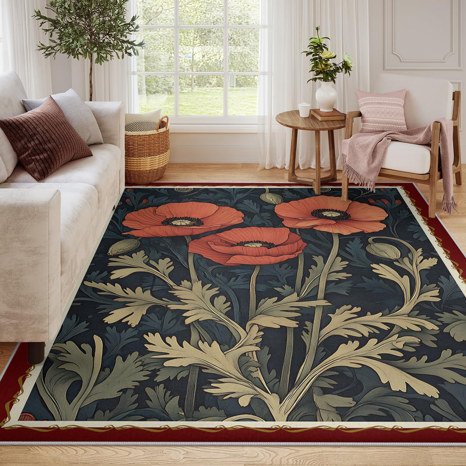 Tapis 160x230cm floraux vintage style campagne chic pour salon