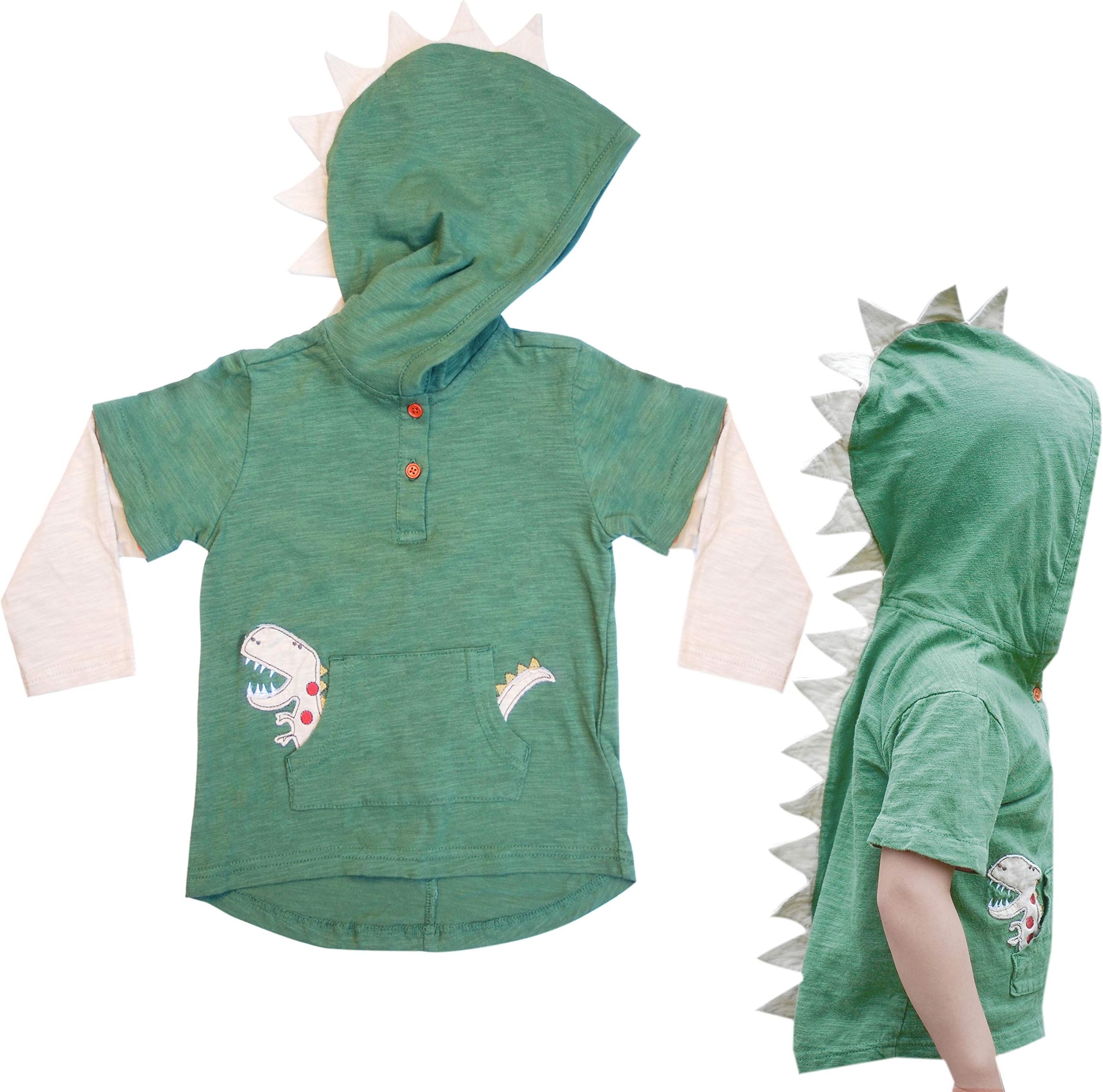 Mini JijiT-Rex Dino Toddler Hoodie Tops for Unisex, Boys, Girls 1-8 Years