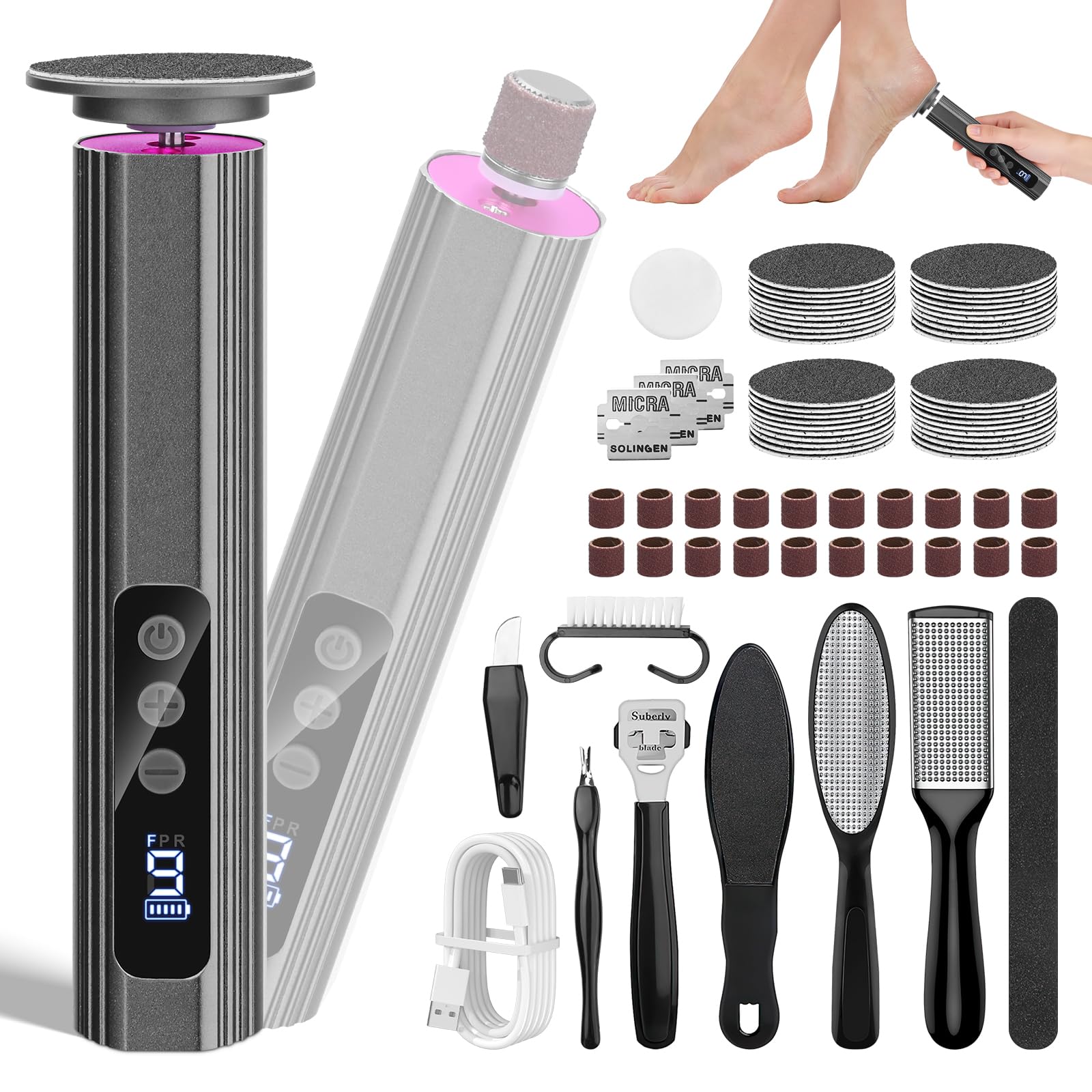 Lima Electrica Pies Durezas Profesional 2 In 1，Control De PrecisióN De 9 Velocidades, 13000 Rpm, Lima EléCtrica Para Pies，Kit De Cuidado Multifuncional Para Manos Y Pies (Negro)