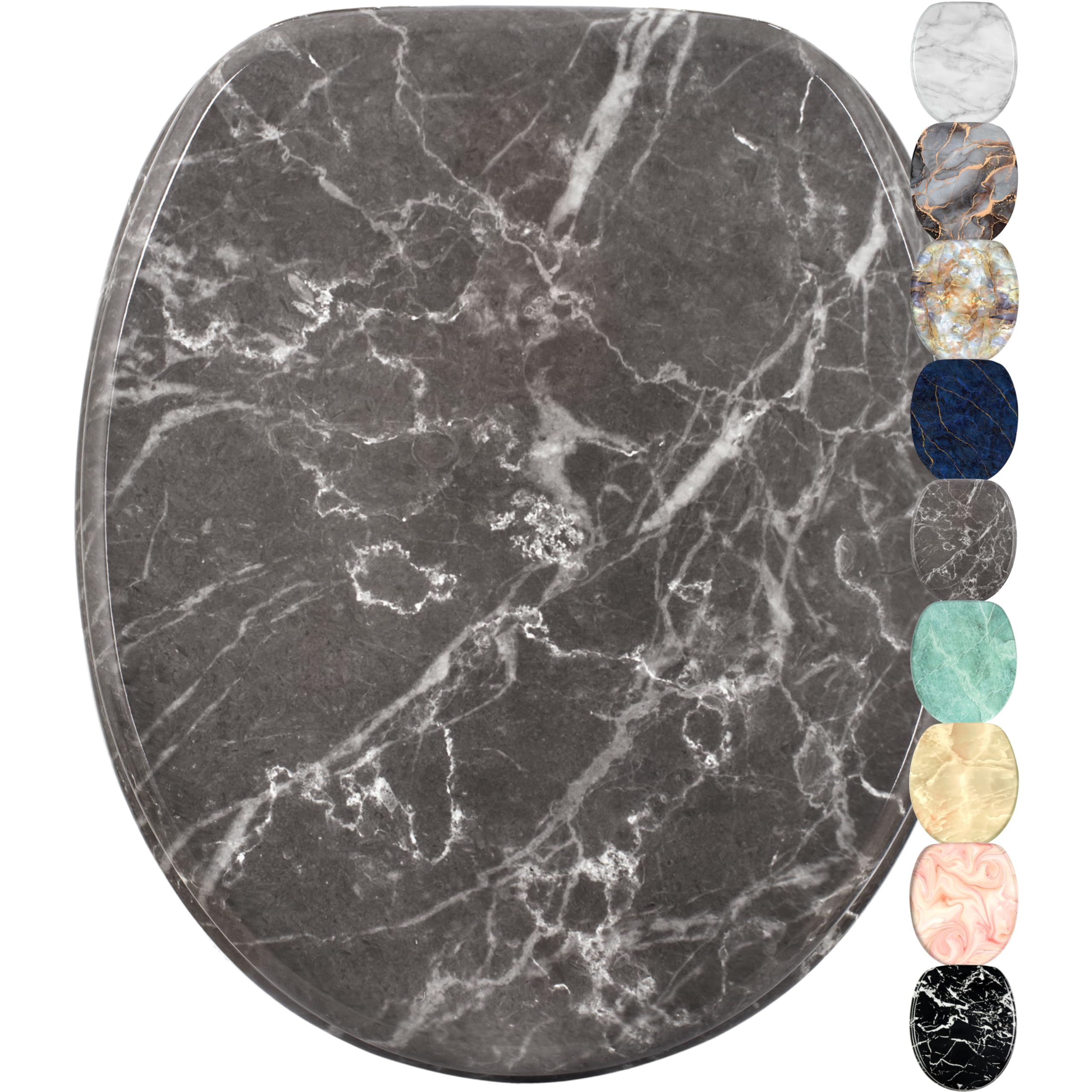 Sanilo Soft Close Toilet Seat with Quick Release, Toilet Lid Detachable at the Press of a Button, Easy Installation from Above (Marble Grey) — image 1