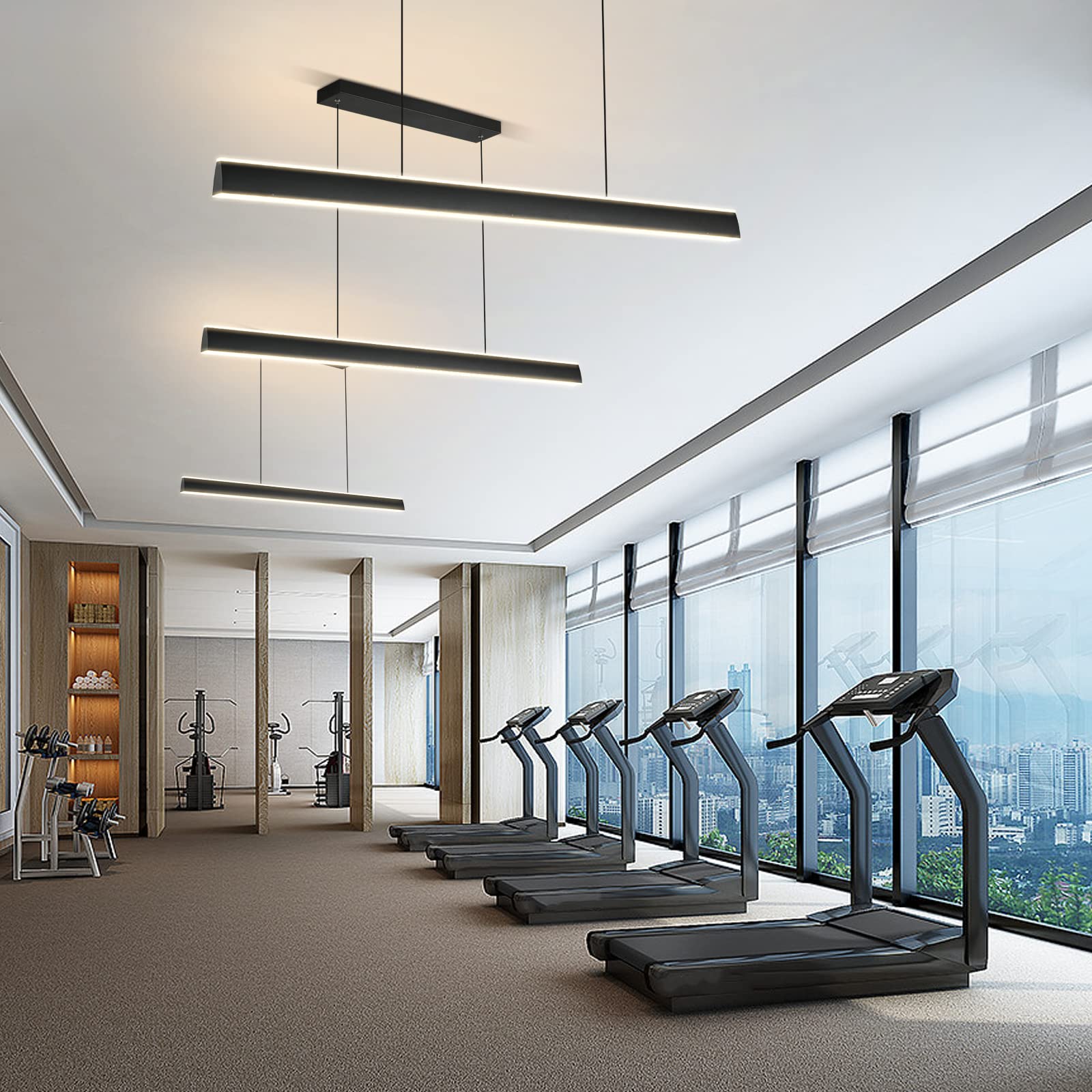 Pendant Light Modern Pendant Ceiling Light Black Linear Pendant Lamp Light Fixture kitchenI Island Hanging Light Chandelier Up and Down Glow Acrylic 47.25" LED Strips Indoor Lighting Dimmable