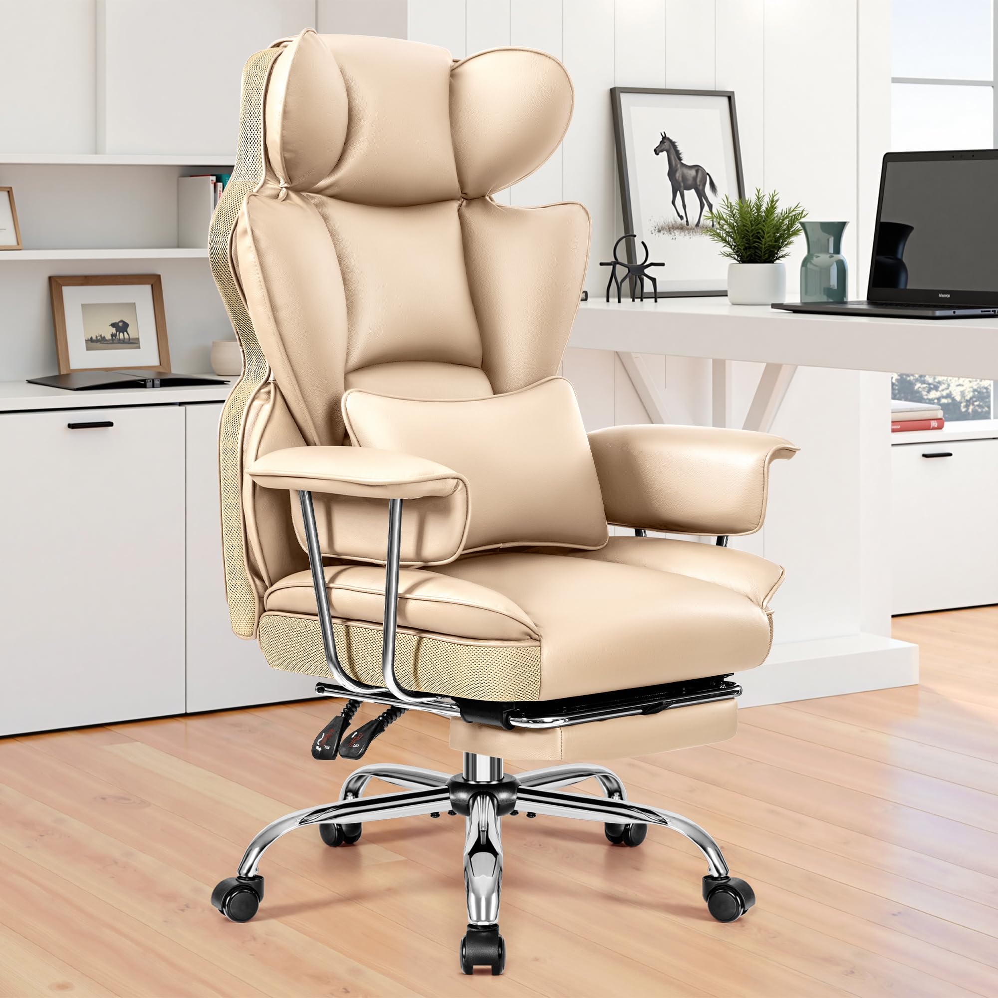 Big and Tall Office Chair 400LBS Wide Seat Ergonomic Gaming Chair with Foot Rest Executive Office Chairs with