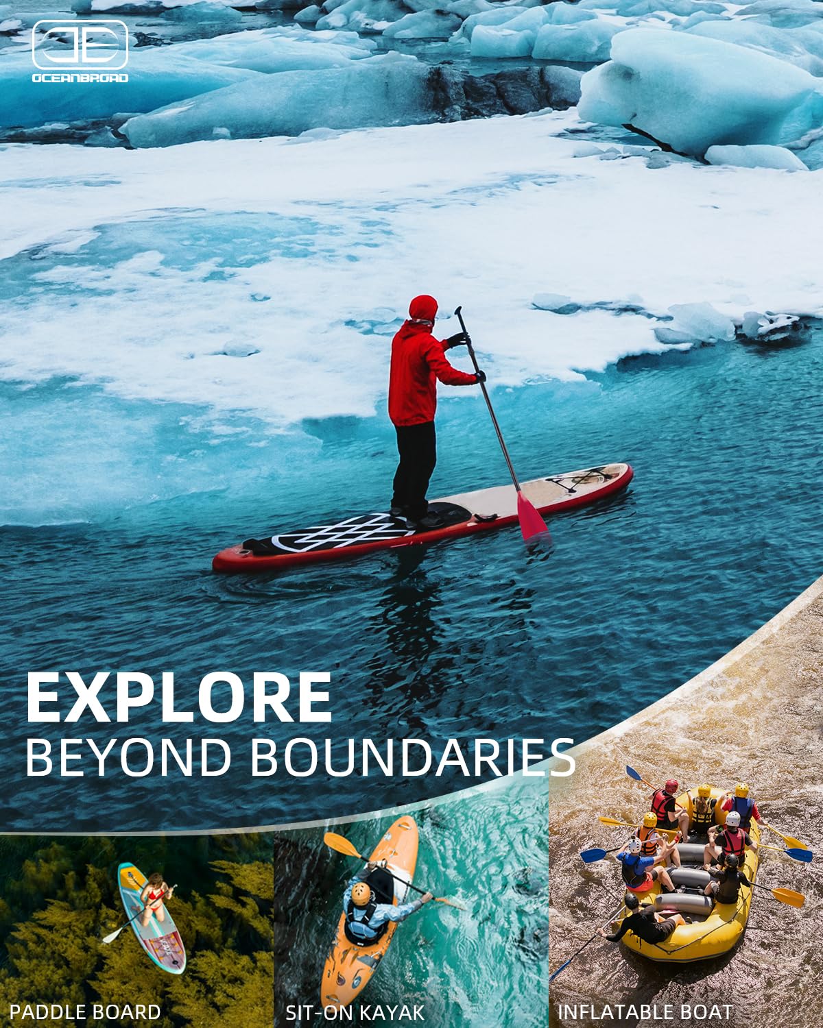 OCEANBROAD SUP Paddle - Pala de pie ajustable para kayak de paddleboard, eje de aleación de aluminio ajustable con cuchillas de nailon reforzadas