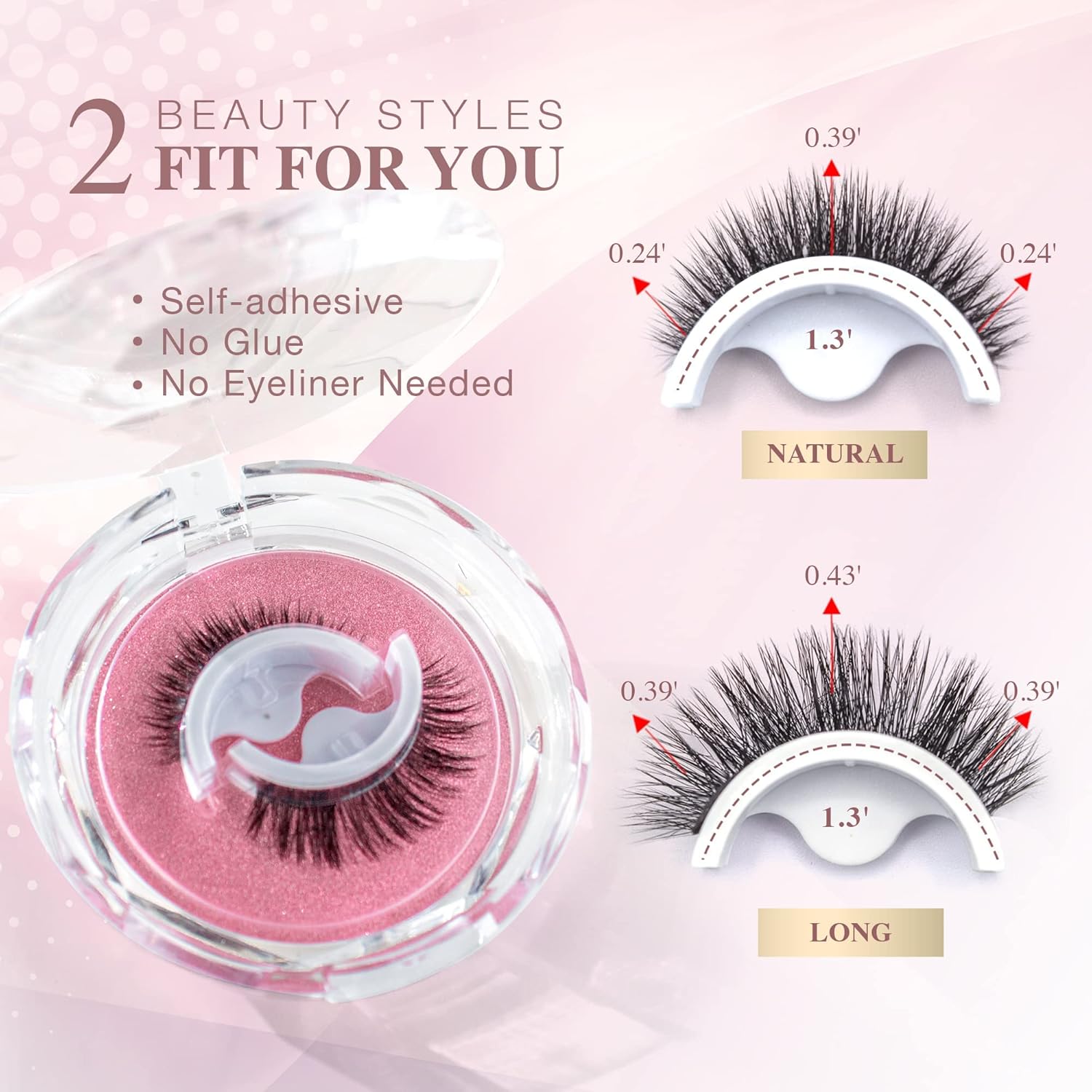 Reusable Self-Adhesive Eyelashes, No Eyeliner or Glue Needed False Eyelashes, Easy to Put on within 3 Seconds, Natural Look, Waterproof Self Adhesive Lashes and a Great Gift for Women (2-Pairs) : Beauty & Personal Care