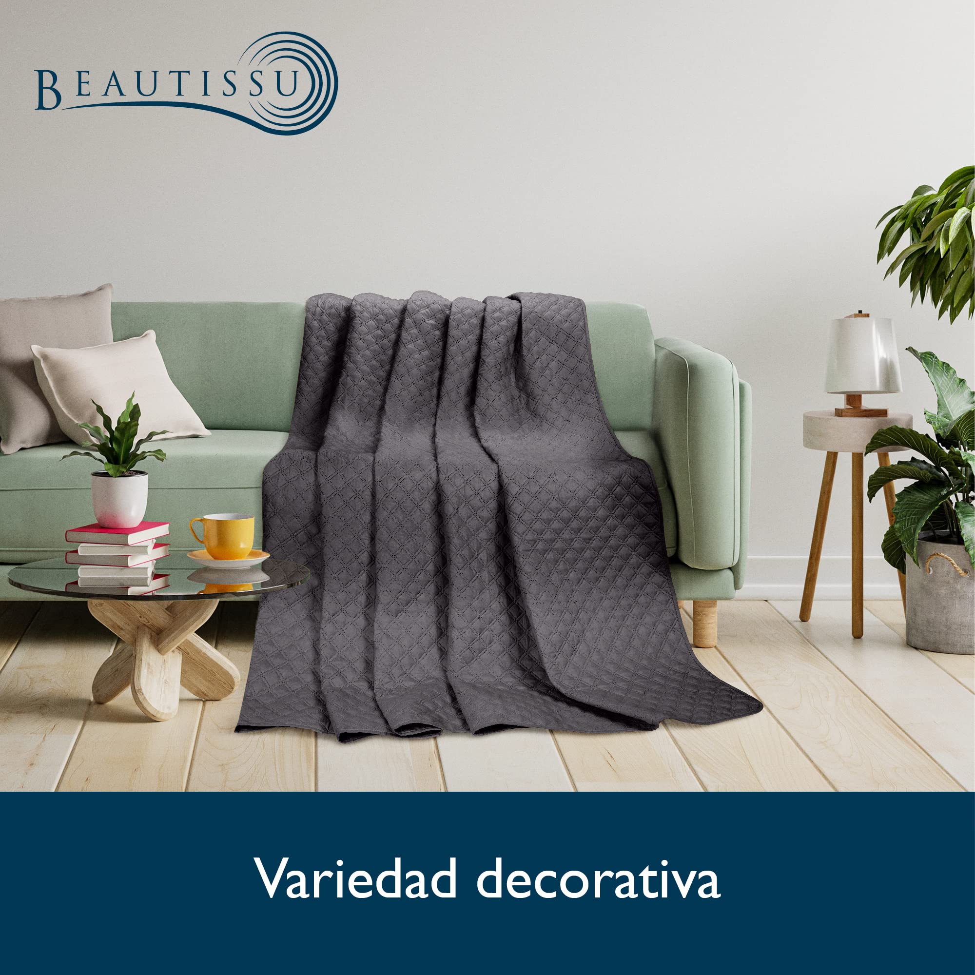 Beautissu Cubrecama 240x260 cm Colcha Olivia - Plaid para Cama y sofá en Aspecto Acolchado - Manta Grande Transpirable Elegante Manta de Cama - cubrecamas con Estilo y Color Antracita