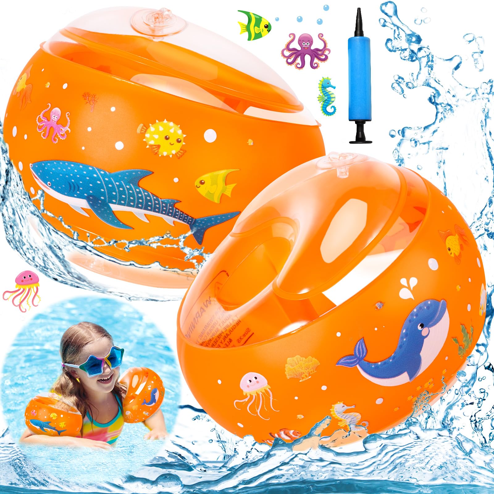 ENCOUN Manguitos Bebe 2-6 Años, Manguitos Piscina niño, Manguitos para Niños, Manguitos Bebe con 3 Airbags Independientes, Peso Recomendado 6-20 Kg, Anillos de Flotador de Brazo para Niños