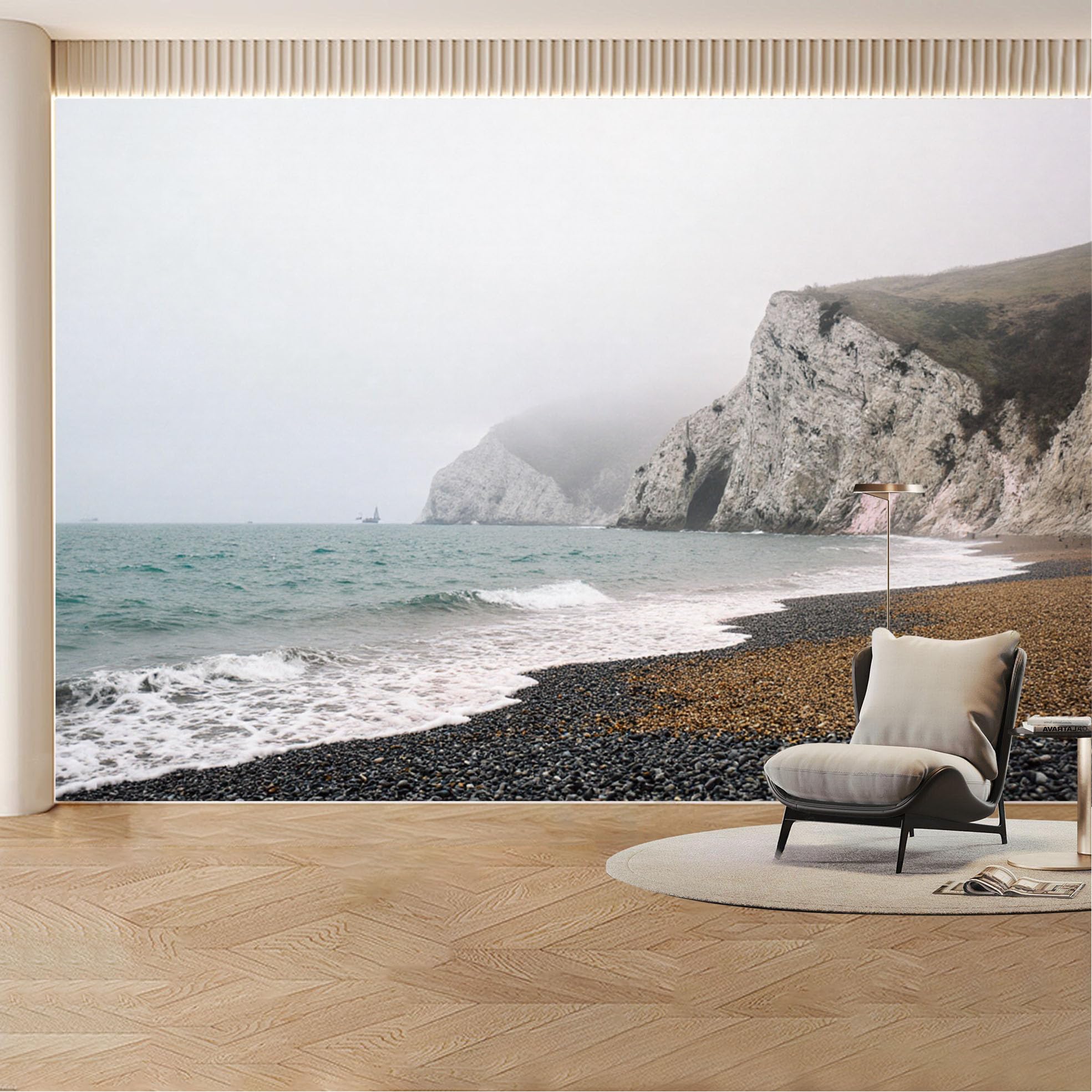 Custom Wall Mural Wallpaper Coastal Cliff Ocean Landscape Nature Modern Wall Decor Misty Minimalist Removable SelfAdhesive Large Photo for Living Room， Bedroom， Office
