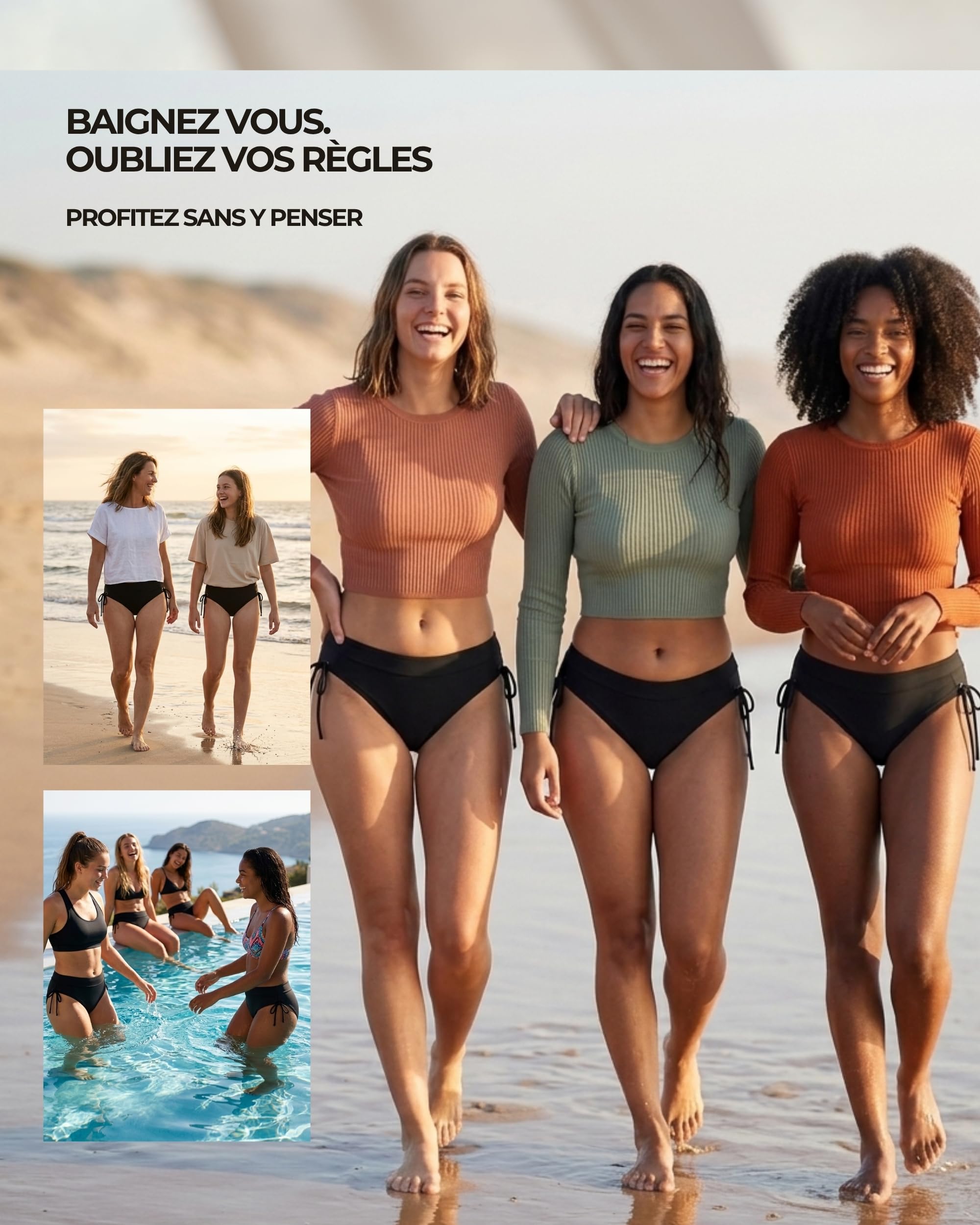 Maillot de Bain Menstruel Adolescente & Femme | Technologie AquaSecure | Flux Léger et Moyen | Bas de Maillot de Bain Menstruel | Natation, Piscine & Mer | Jeune Fille et Ado | Écologique et Oeko-TEX