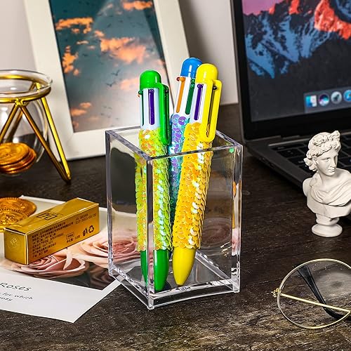 Miniatura 7 de 6 piezas de acrílico transparente soporte para brochas de maquillaje, soporte de escritorio, accesorios góticos de escritorio, organizador cuadrado