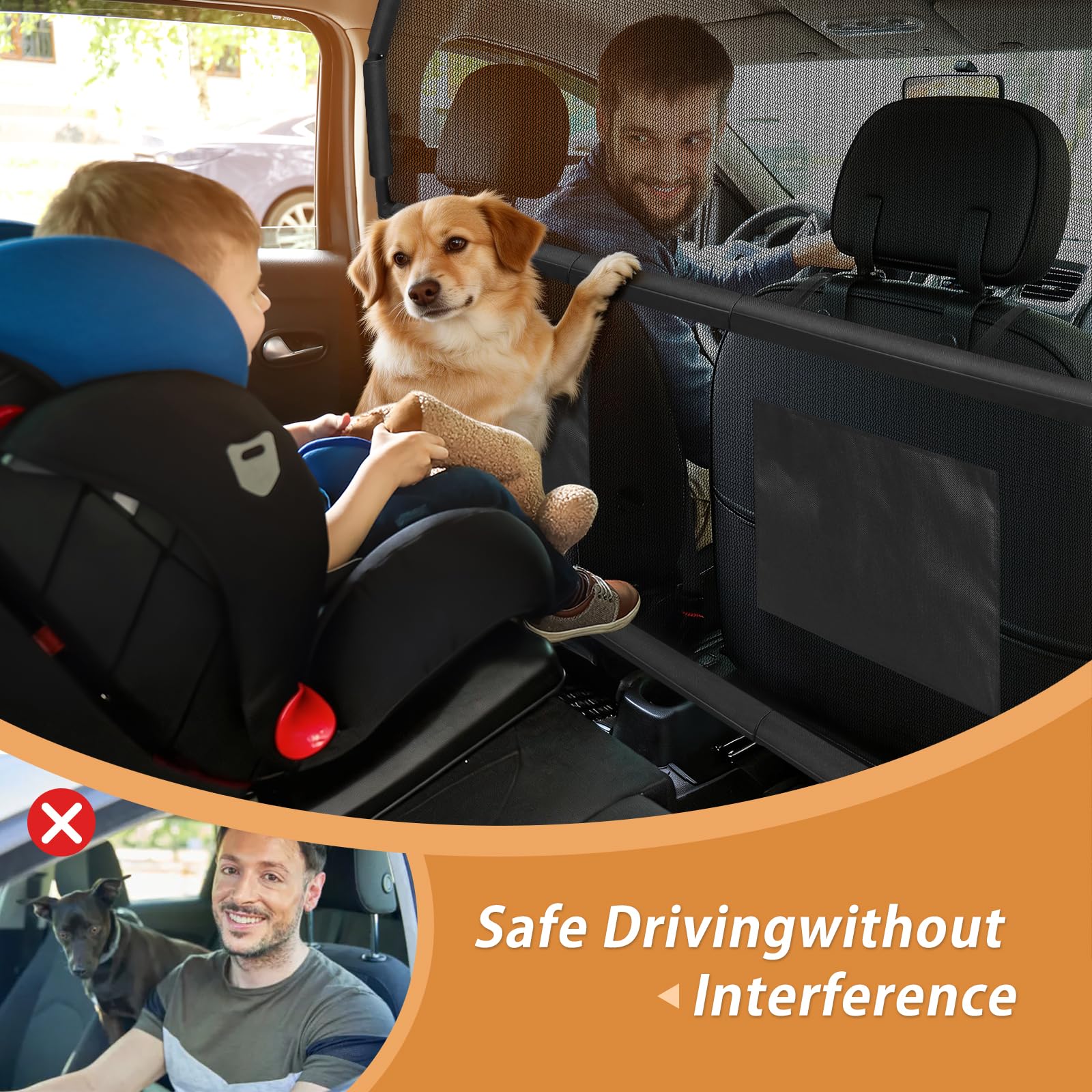 Sunexinlo Barriera per auto per cani, per SUV, bagagliaio e bagagliaio, universale, per animali domestici, larga 127 cm, con rete trasparente per piccoli camion, SUV e veicoli di medie dimensioni