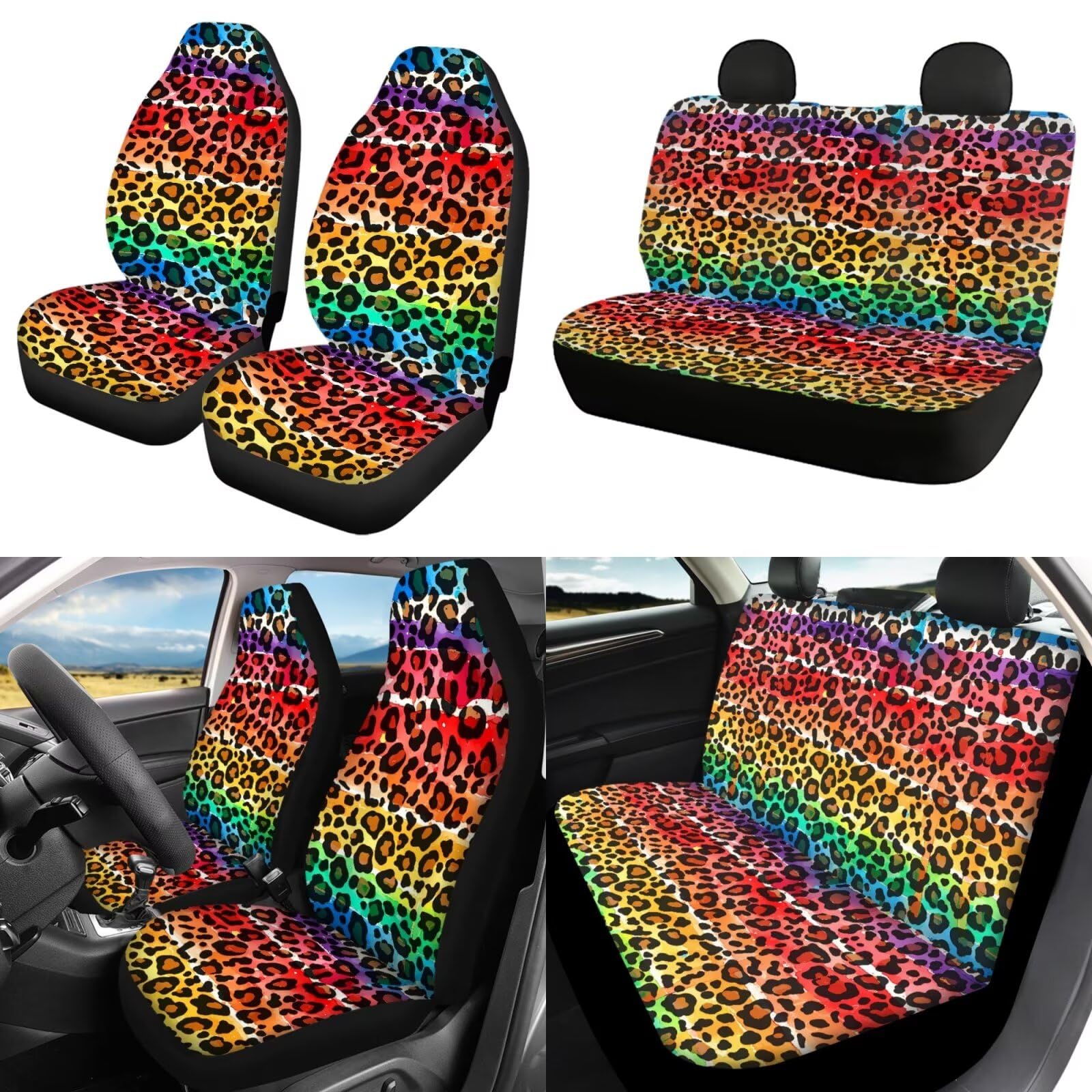 Set completo di 13 coprivolanti per auto, con stampa leopardata e ghepardo