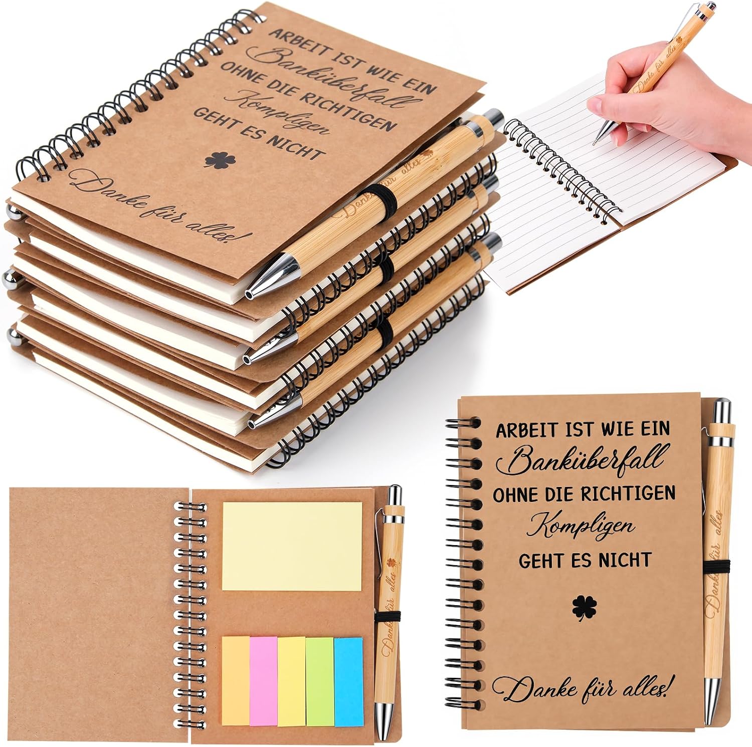 Meetory Leaving Gift Colleagues - 6 Sets Thank You Gift Employee Motivational Inspirational Gift Spiral Notebook Small with Ballpoint Pen for Colleague Job Change Team