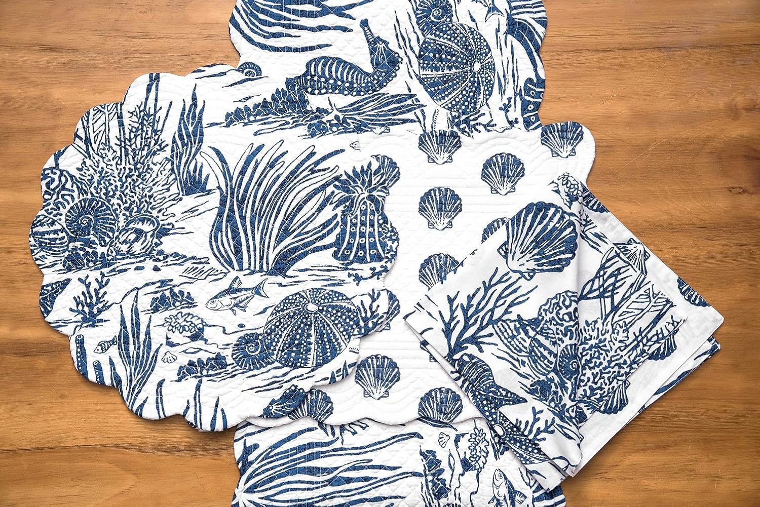 C&amp;F Home Reef Shores ナプキン 6枚セット 青と白のシーサイドパターン 海岸 海辺 ビーチテーマ コット