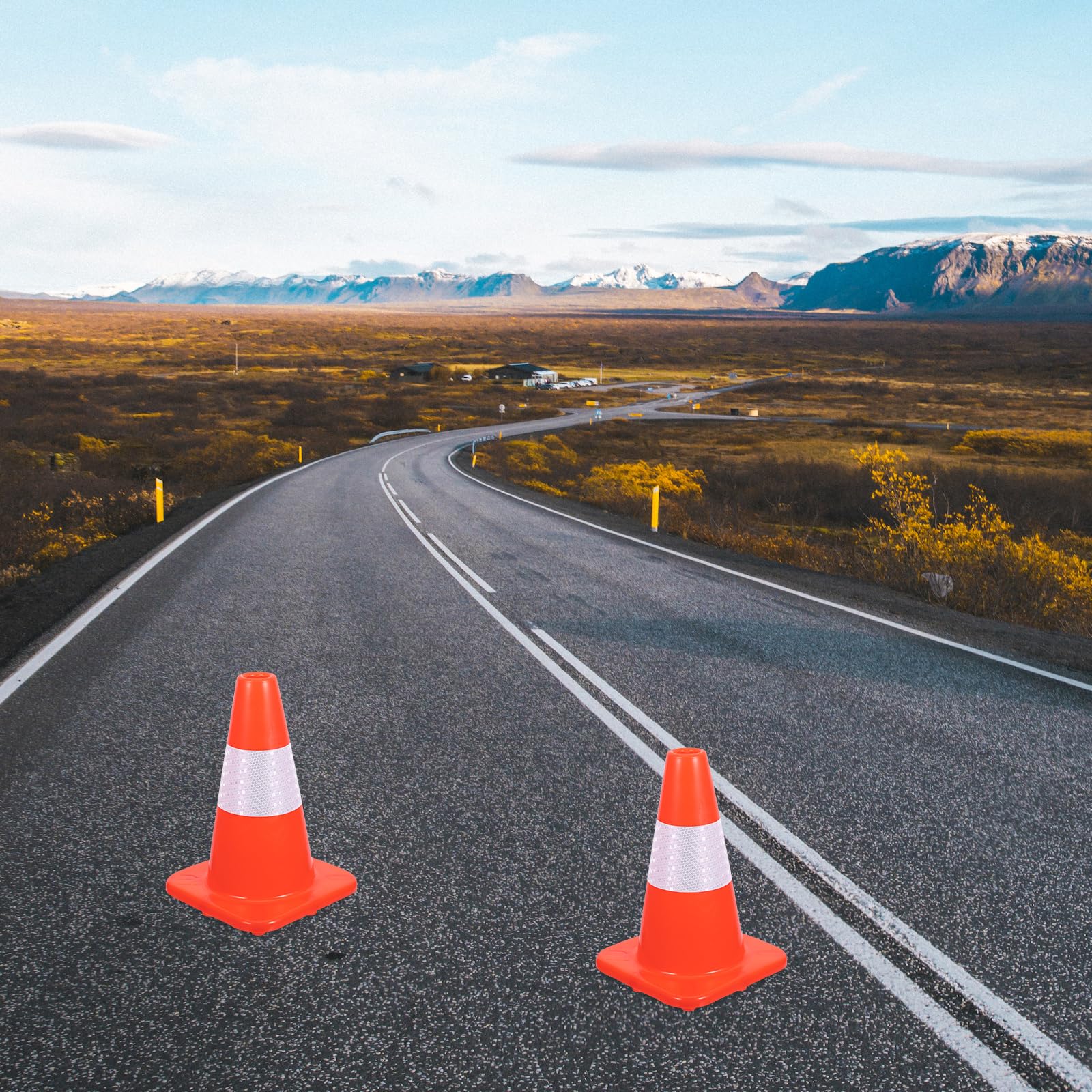Conos con Collar Reflectante Naranjas de Plástico de Seguridad Vial Resistentes al Paquete de 3 Unidades para Proyectos de Seguridad y Respuesta de Emergencia