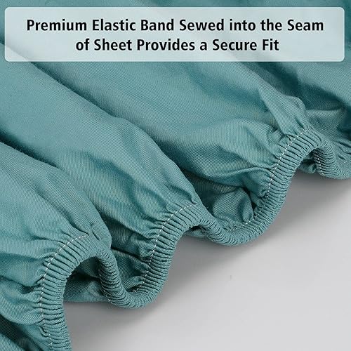Miniatura 3 de Lirex Sábana bajera, tamaño individual XL, 100% algodón egipcio de 400 hilos, suave y transpirable, color azul