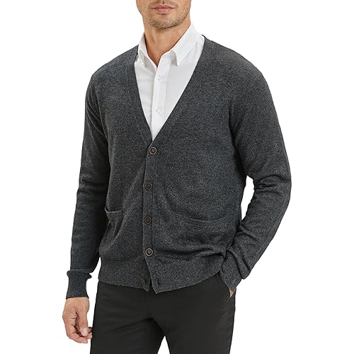 Kallspin Men's Cardigan Sweaters Wool Blend V Neck Button Down Sweaters with Pockets