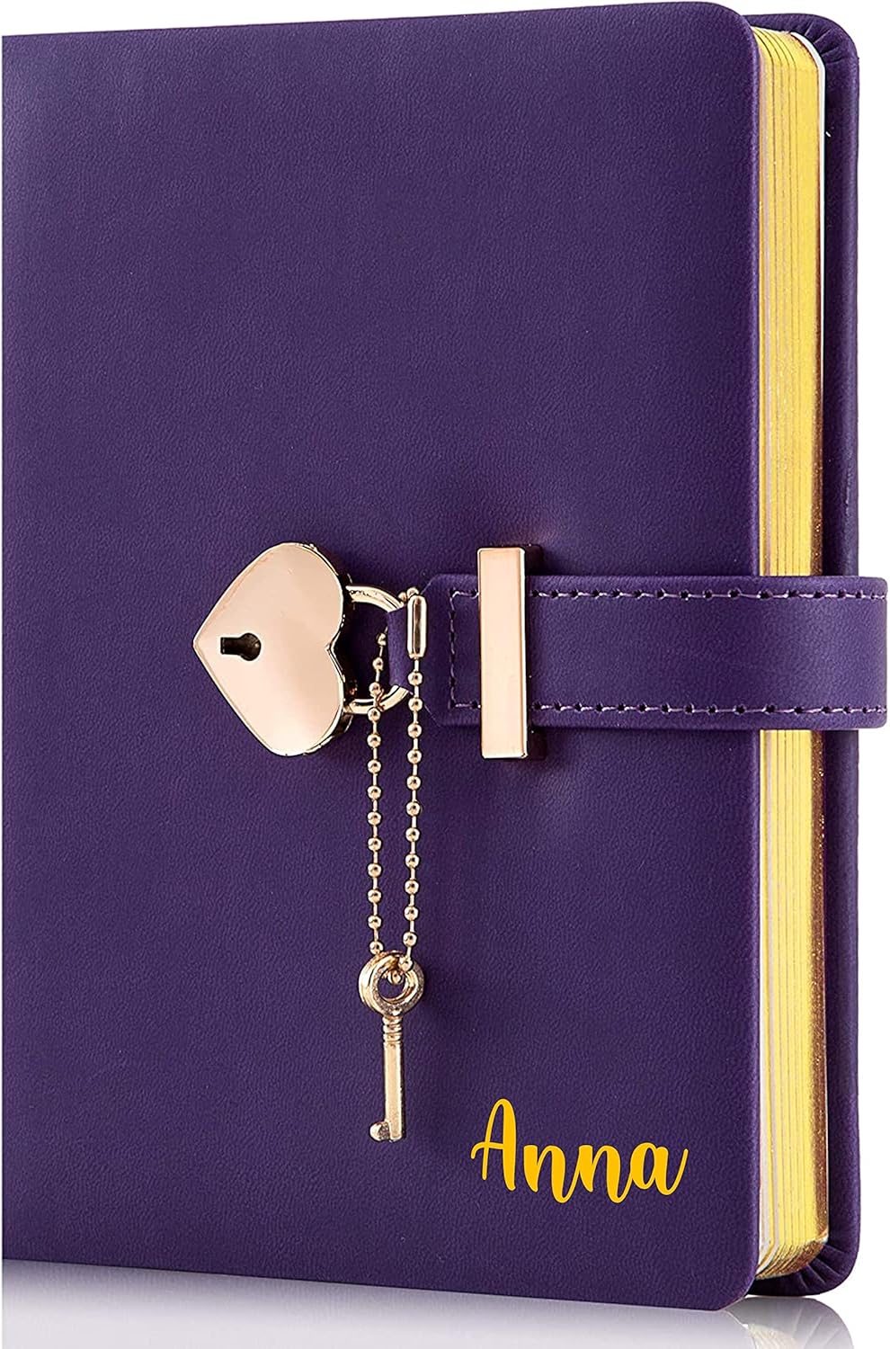 Heart Shaped Lock Diary with Key PU Leather Cover Journal Personal Organizers Secret Notebook for Girls & Women B6 Size 5.3x7inch (Purple Diary With Name Print)