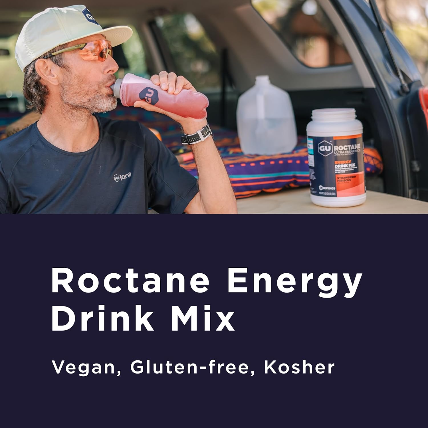 Gu Energy Roctane Ultra Endurance Energy Drink Mix, Vegan, Gluten-Free, Kosher, and Dairy-Free n-The-Go Energy for Any Workout, Strawberry Hibiscus, 3.44 lb. Canister (24 Servings)