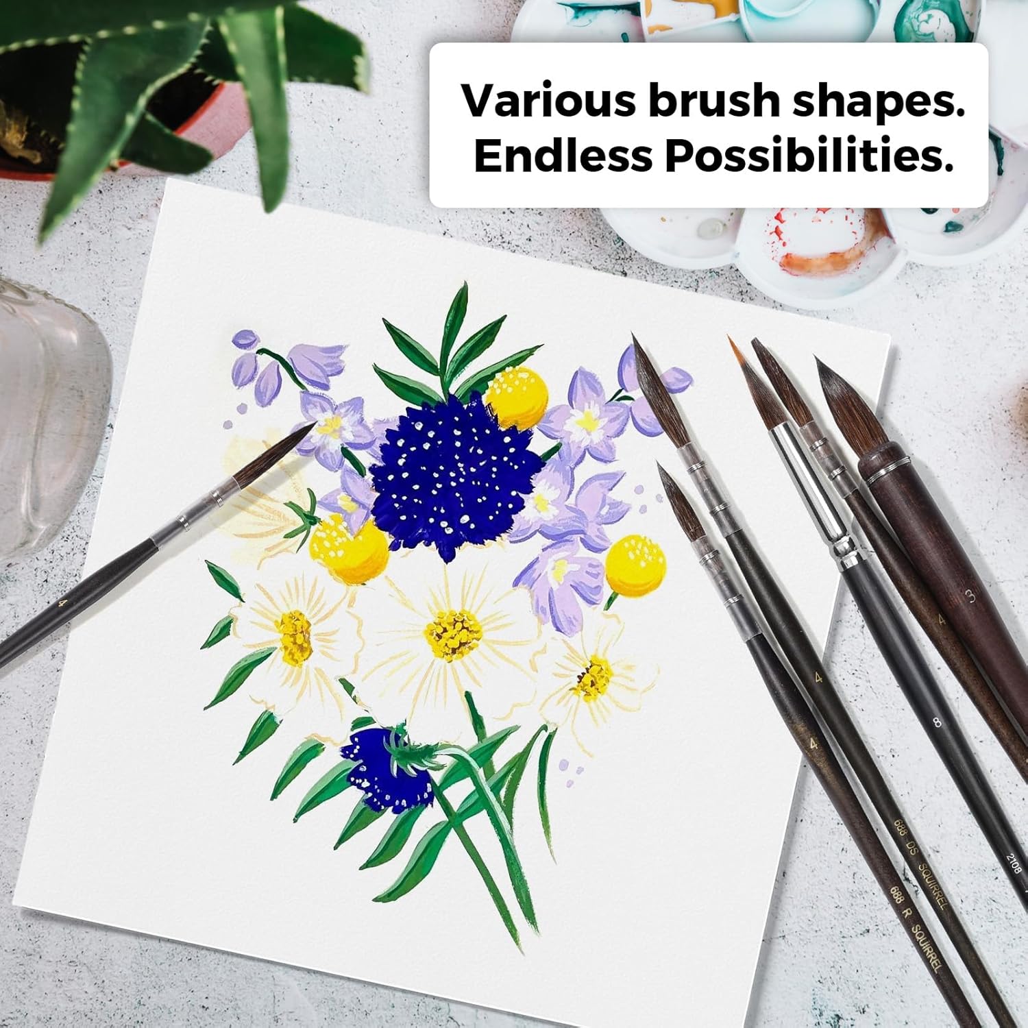 Watercolor Brushes Professional, 6Pcs Synthetic Squirrel Hair Watercolor Paint Brush Set, Birch Wood Handles, Including Pointed Rounds, Dagger, Detail Paint Brushes for Professionals and Beginners