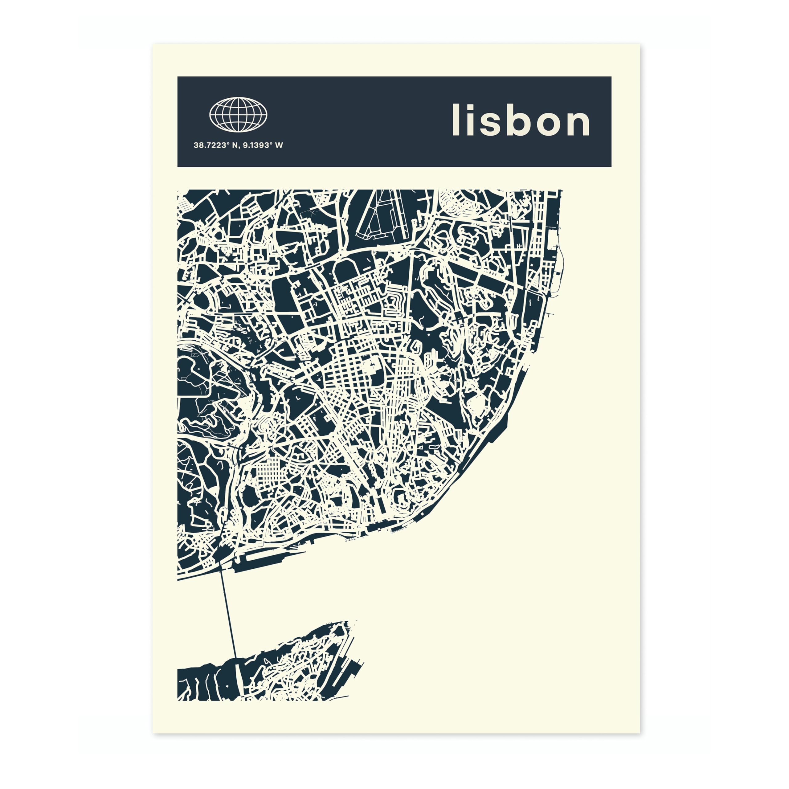 Lisbon Minimalist City Maps Poster, City Coordinates Print, Landmark Apartment Home Decor, A3 (Print Only) - 42x29.7cm — image 1