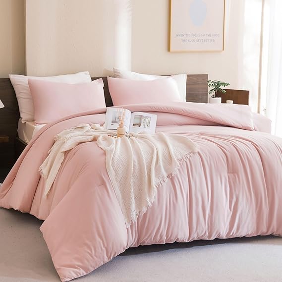 Paxrac Blush Pink Comforter Set King Size, 3 Pieces Light