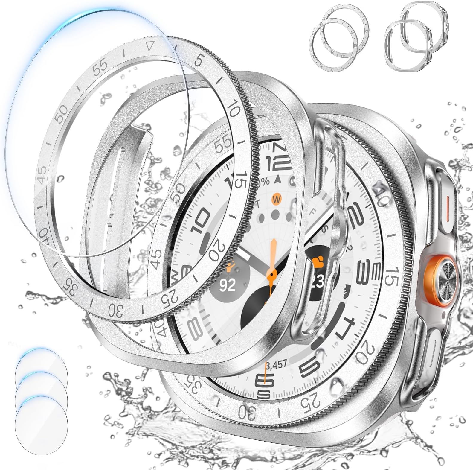 [2+2+3 Pack] Goton 3 in 1 for Samsung Galaxy Watch Ultra 47mm Screen Protector Case, HD Tempered Glass Screen Protector Hard PC Case Bezel Ring Cover for Galaxy Watch 7 2024 8 Ultra 2025