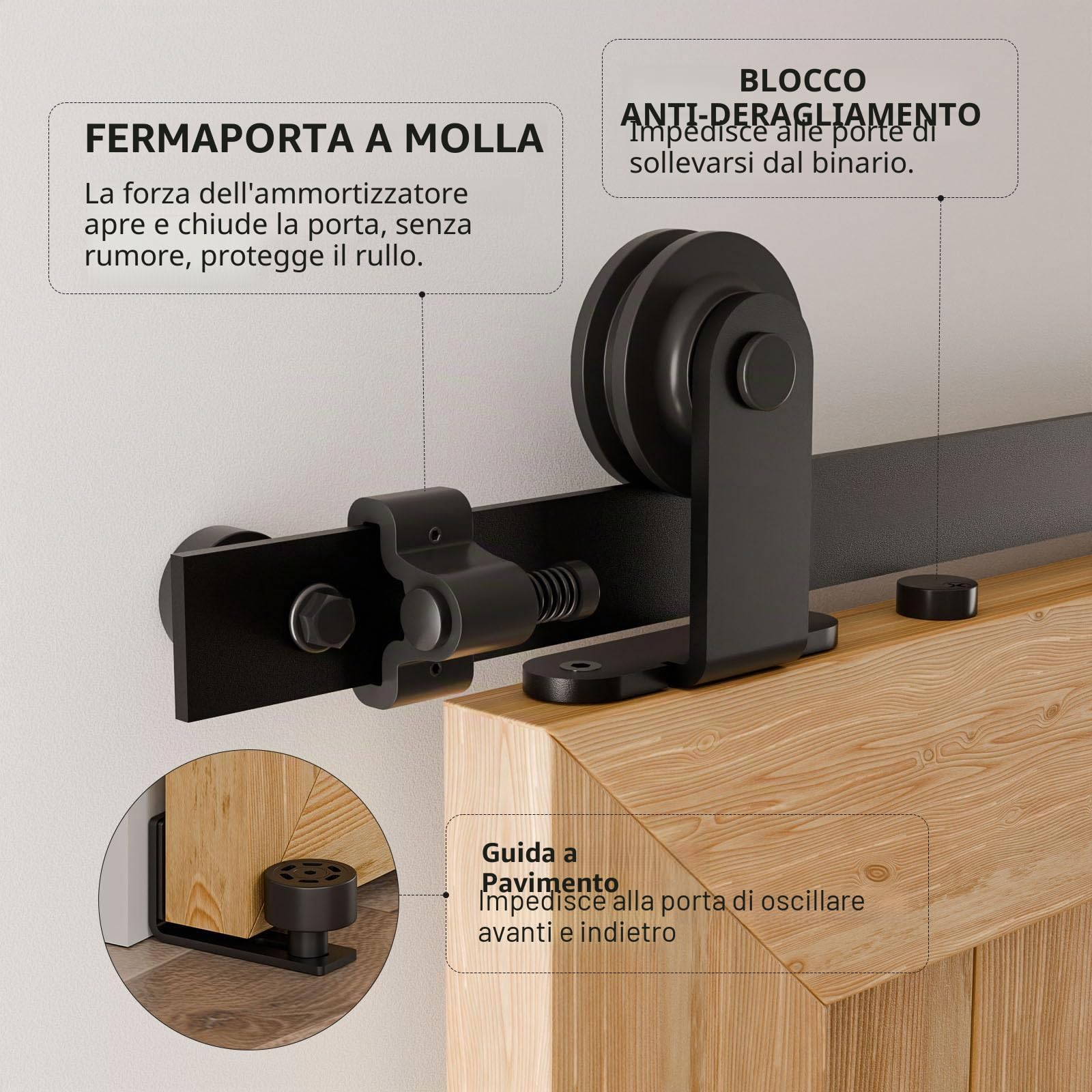 CCJH 2M/6.6FT Binario per Porta Scorrevole Kit Nero e Rustico Porta Scorrevole Kit Accessori