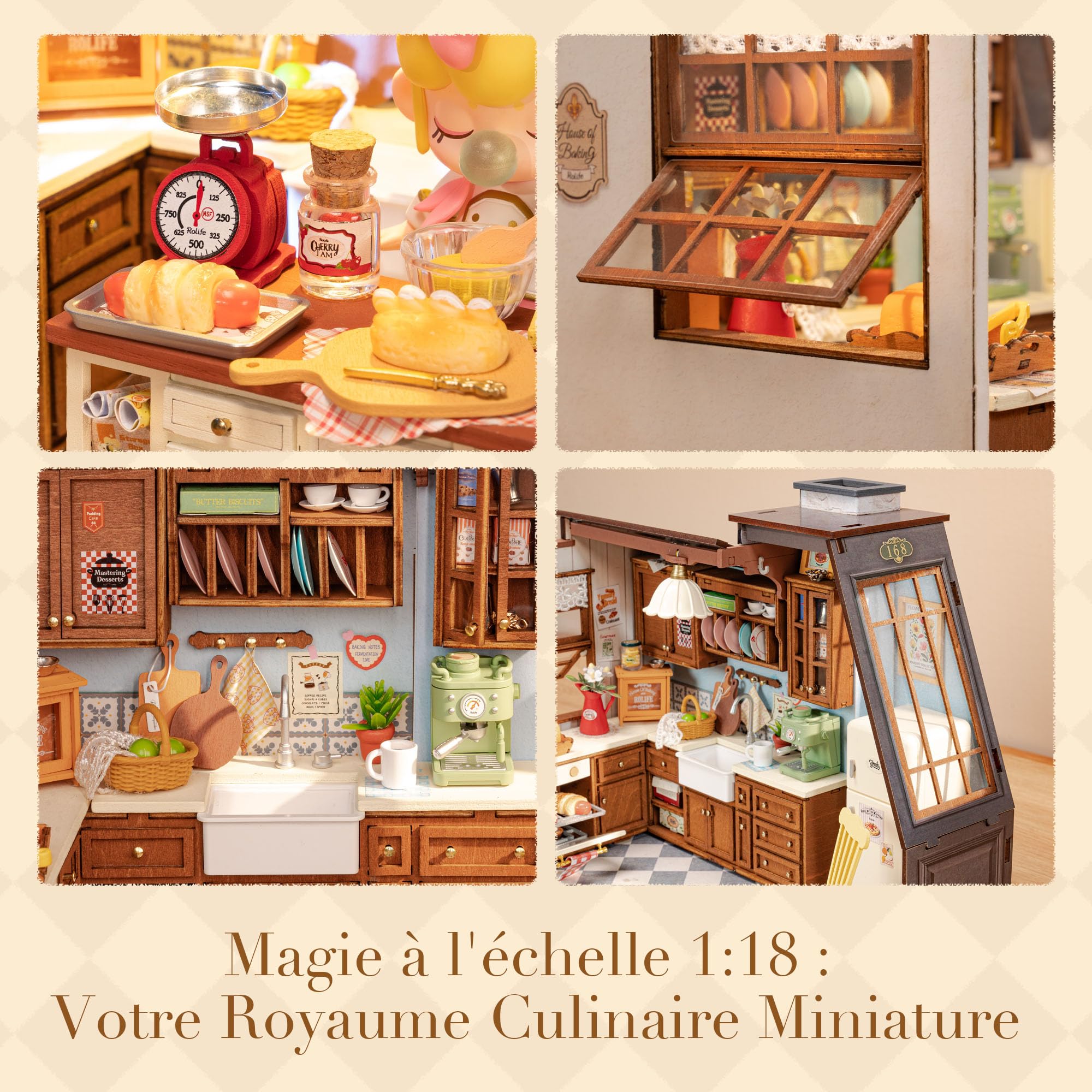 Rolife Maison Miniature - Maquette 3D Puzzle Cuisine de Boulangerie, Maison de Poupée en Bois 3D à Construire Book Nook pour Adultes et Adolescents