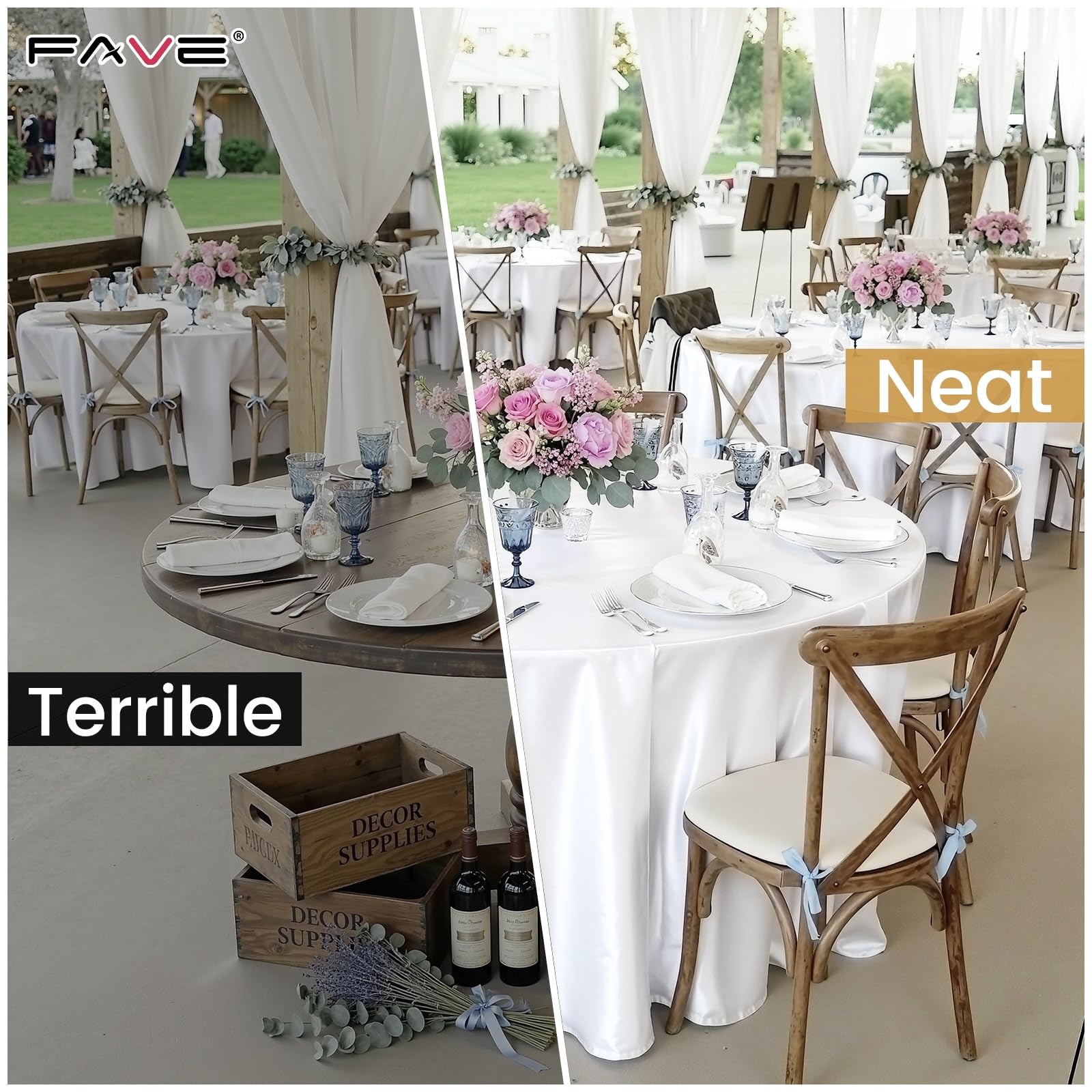 Fave Paquete de 6 Manteles Redondos de Satén Blanco 300 cm, Lavable | Manteles Elegantes de Satén Duradero para Boda, Banquete, Fiesta y Eventos Formales