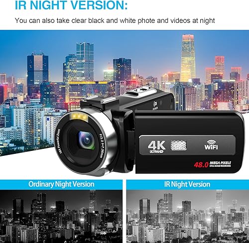 Miniatura 3 de Cámara de video 4K con micrófono HD, videocámara con visión nocturna IR, cámara digital WiFi, zoom digital 18X, cámara de vlogging para YouTube,