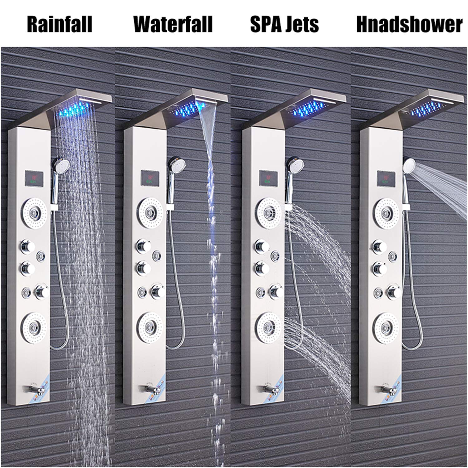 AlenArt Shower Panel Tower System LED Rainfall Waterfall Shower Head