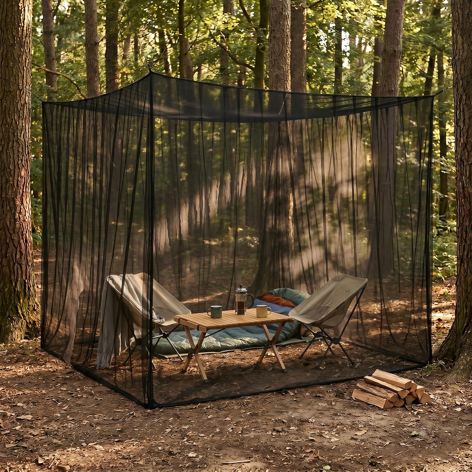 Moustiquaire 300 x 300 x 250 cm, grande moustiquaire pour lit double, tente de camping fermée portable, pour extérieur, jardin, balcon, terrasse, tonnelle (noir)